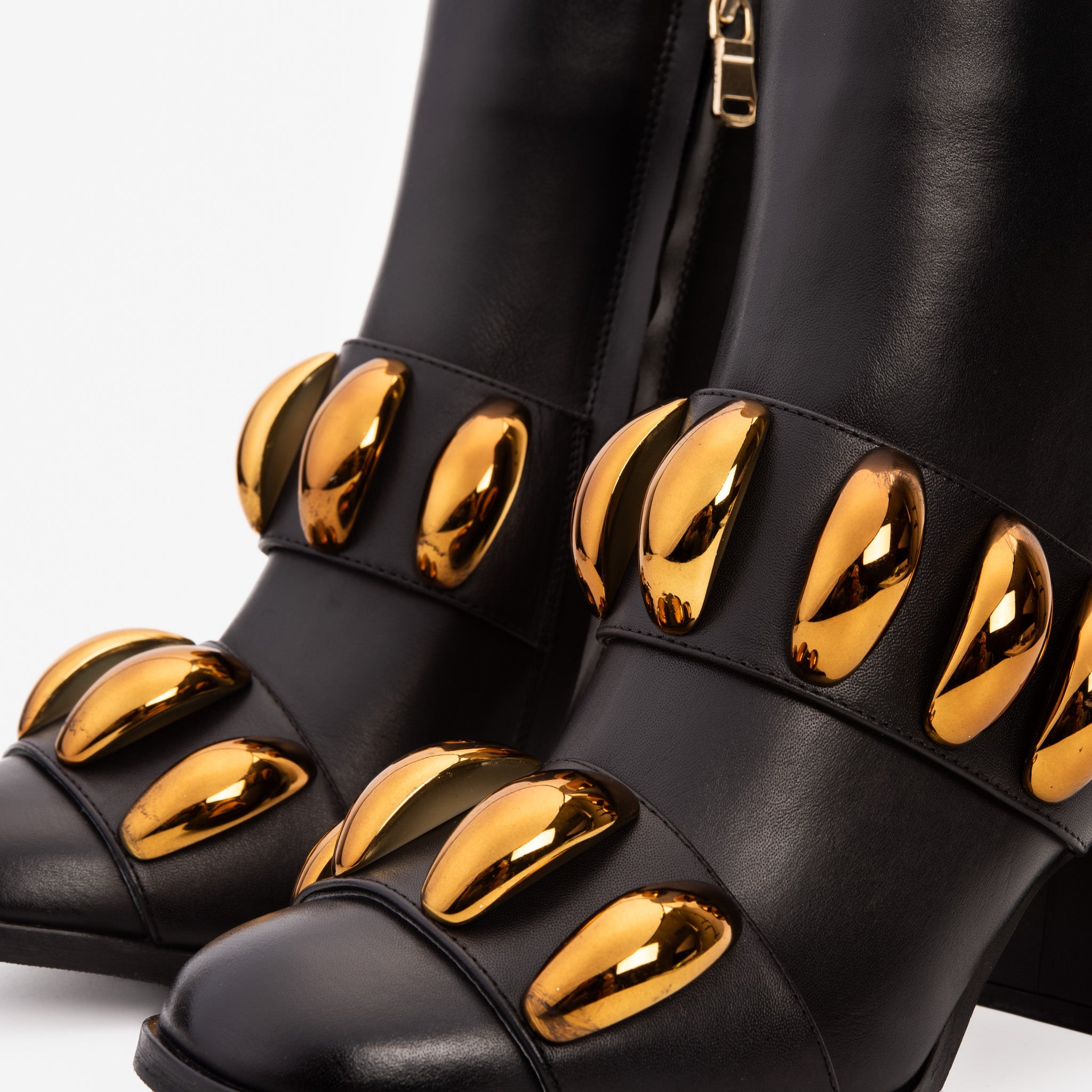 The Eclipse Black Gold Leather Block Heel Boot
