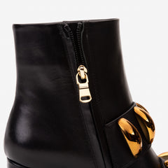 The Eclipse Black Gold Leather Block Heel Boot