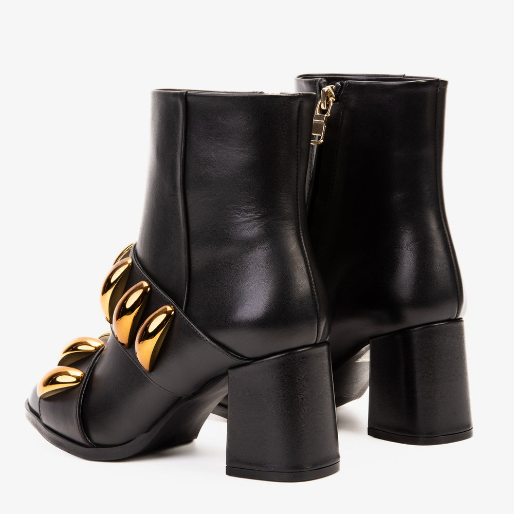 The Eclipse Black Gold Leather Block Heel Boot
