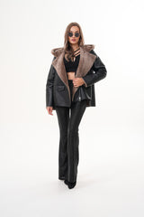 The Duchess Shearling Brown Leather Hooded Jacket