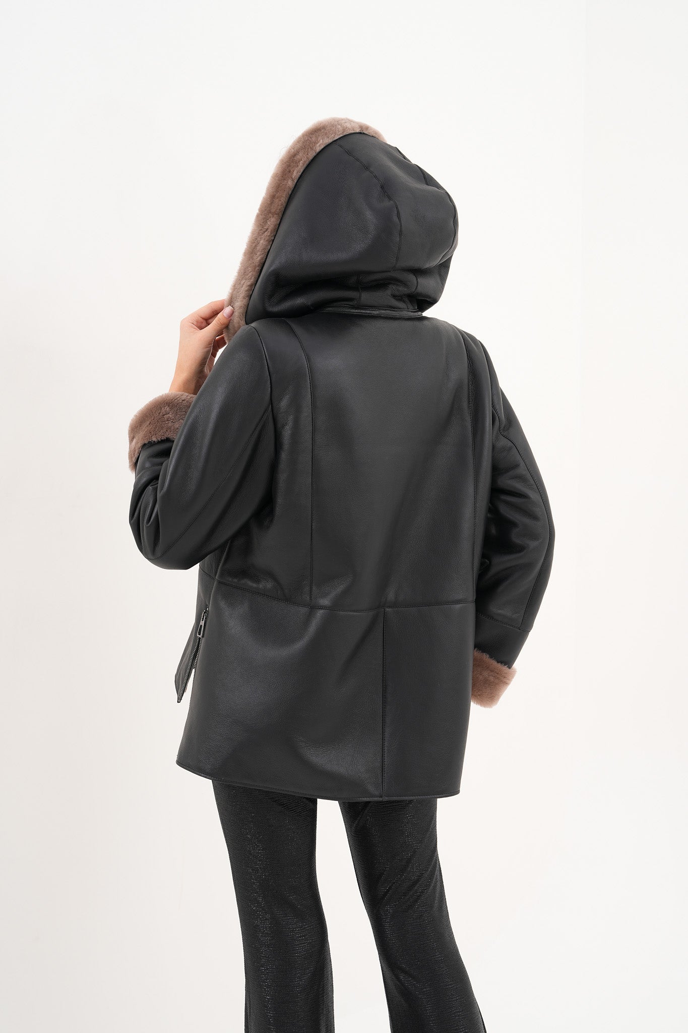 The Duchess Shearling Brown Leather Hooded Jacket