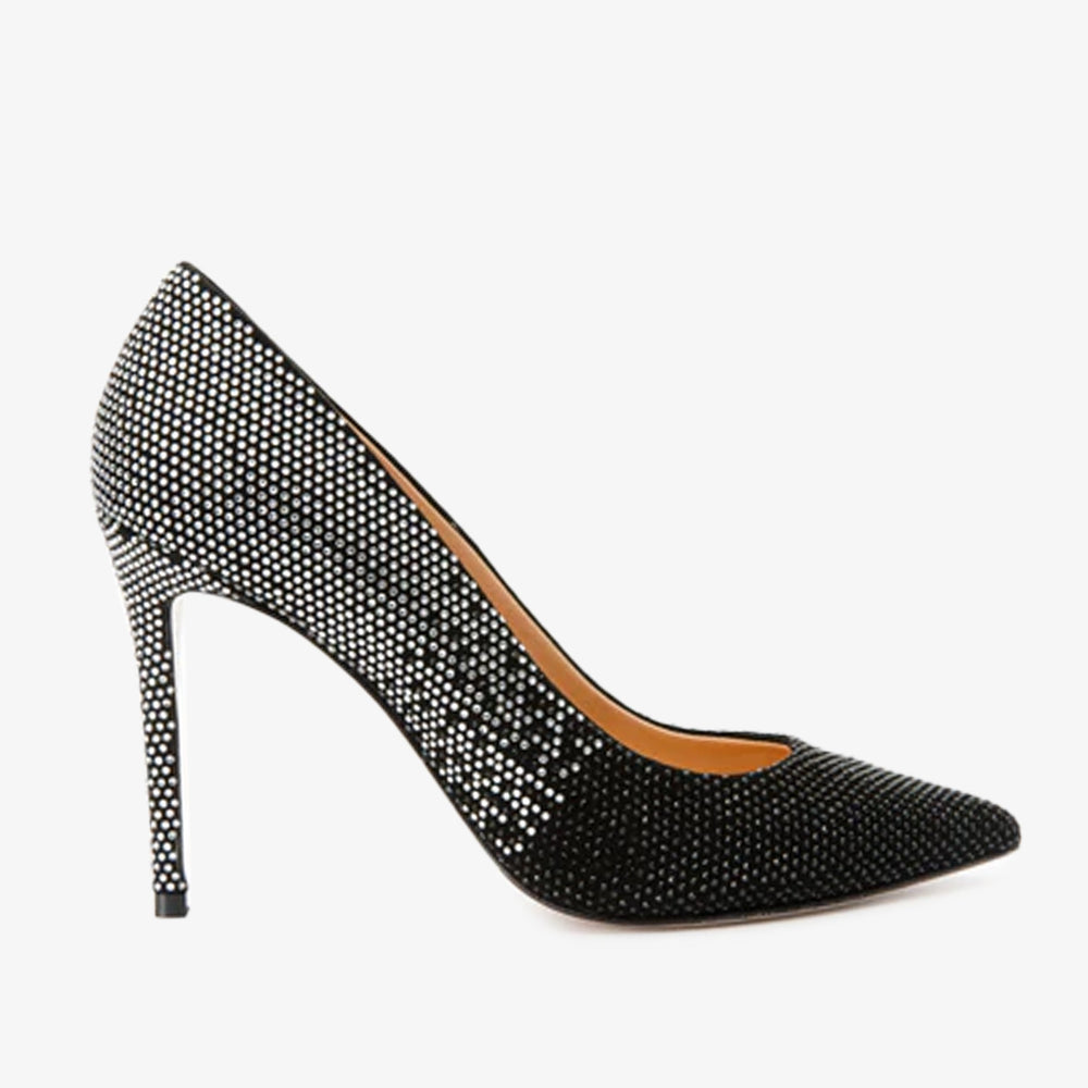 The Bago Black Silver Glitter Leather Pump Shoe