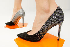 The Bago Black Silver Glitter Leather Pump Shoe