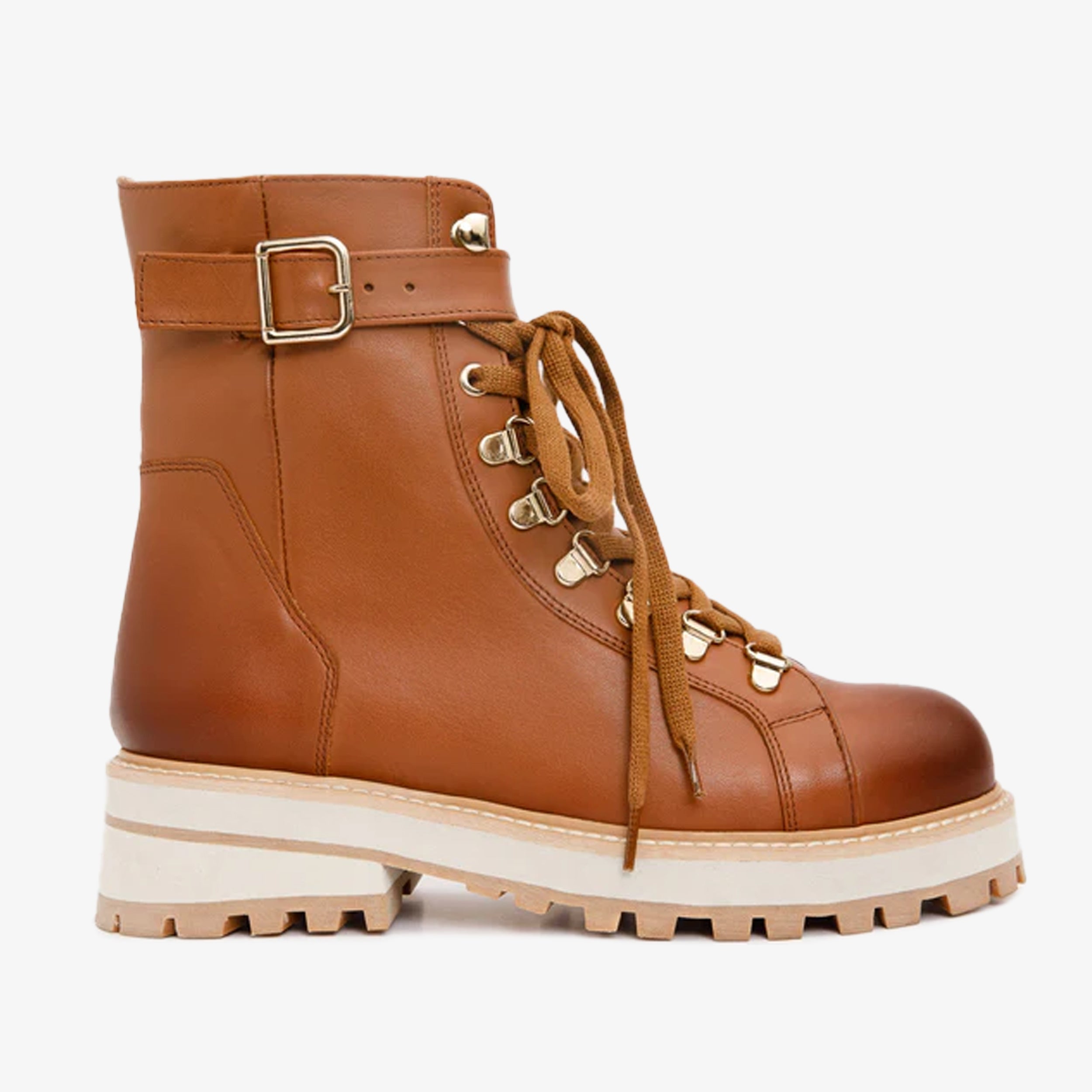 The Belgrano Tan Leather Lace-Up Ankle Boot With a Side Zipper