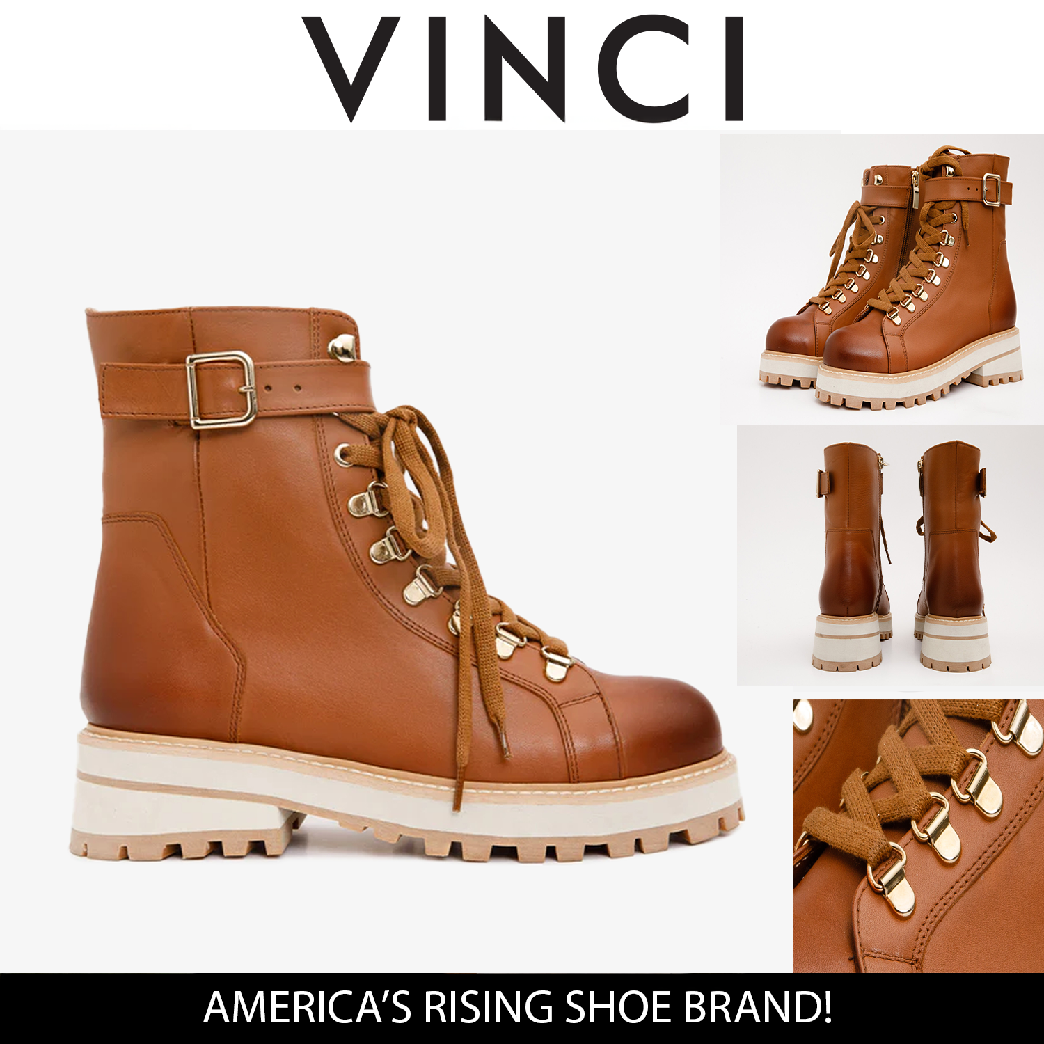 The Belgrano Tan Leather Lace-Up Ankle Boot With a Side Zipper