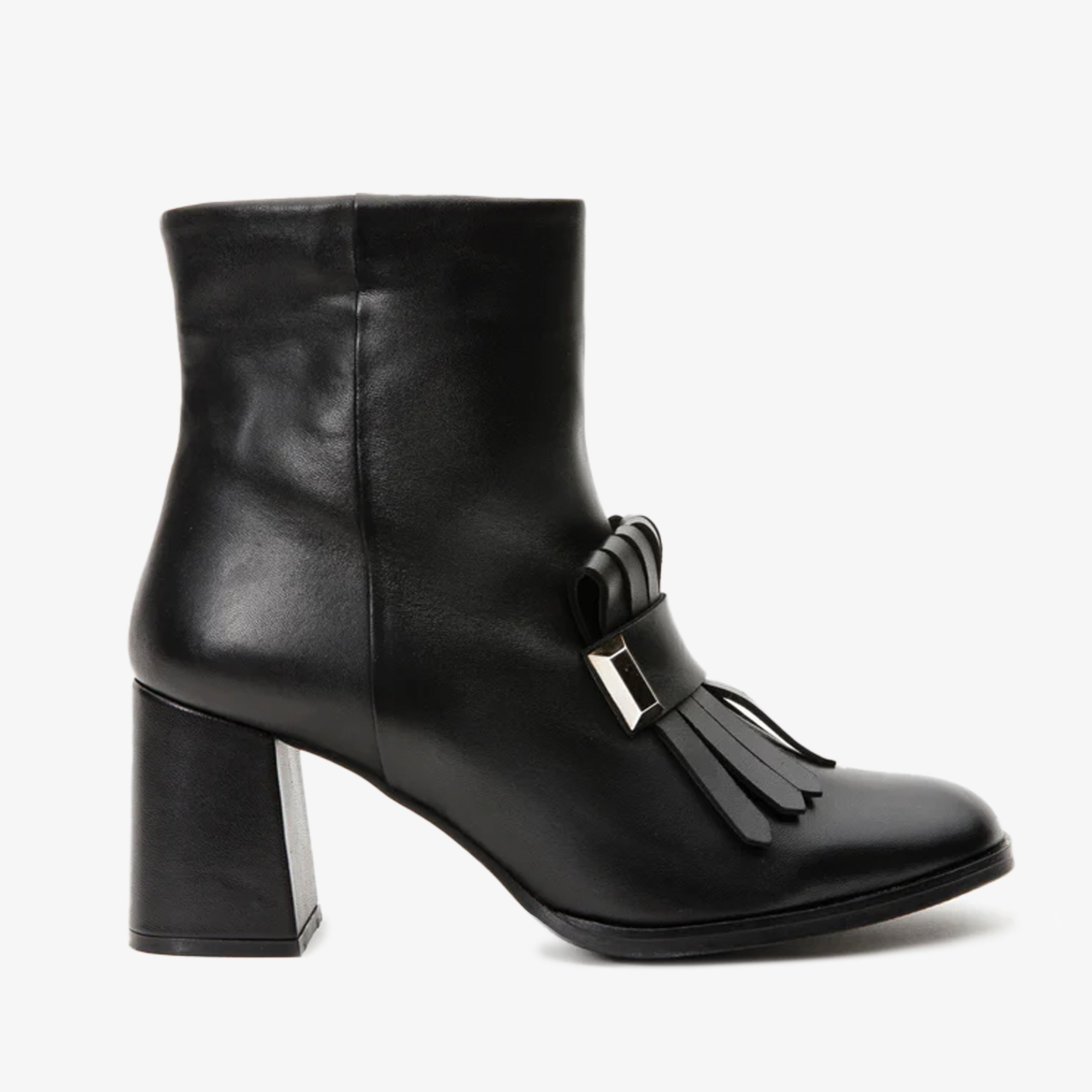 The Luksor Black Leather Block Heel Boot