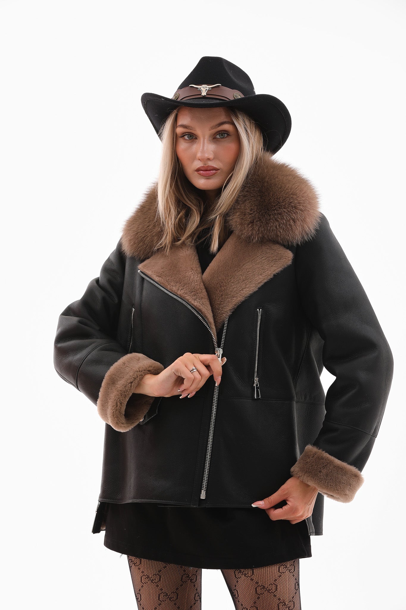 The Duchess Shearling Black Brown Leather Jacket