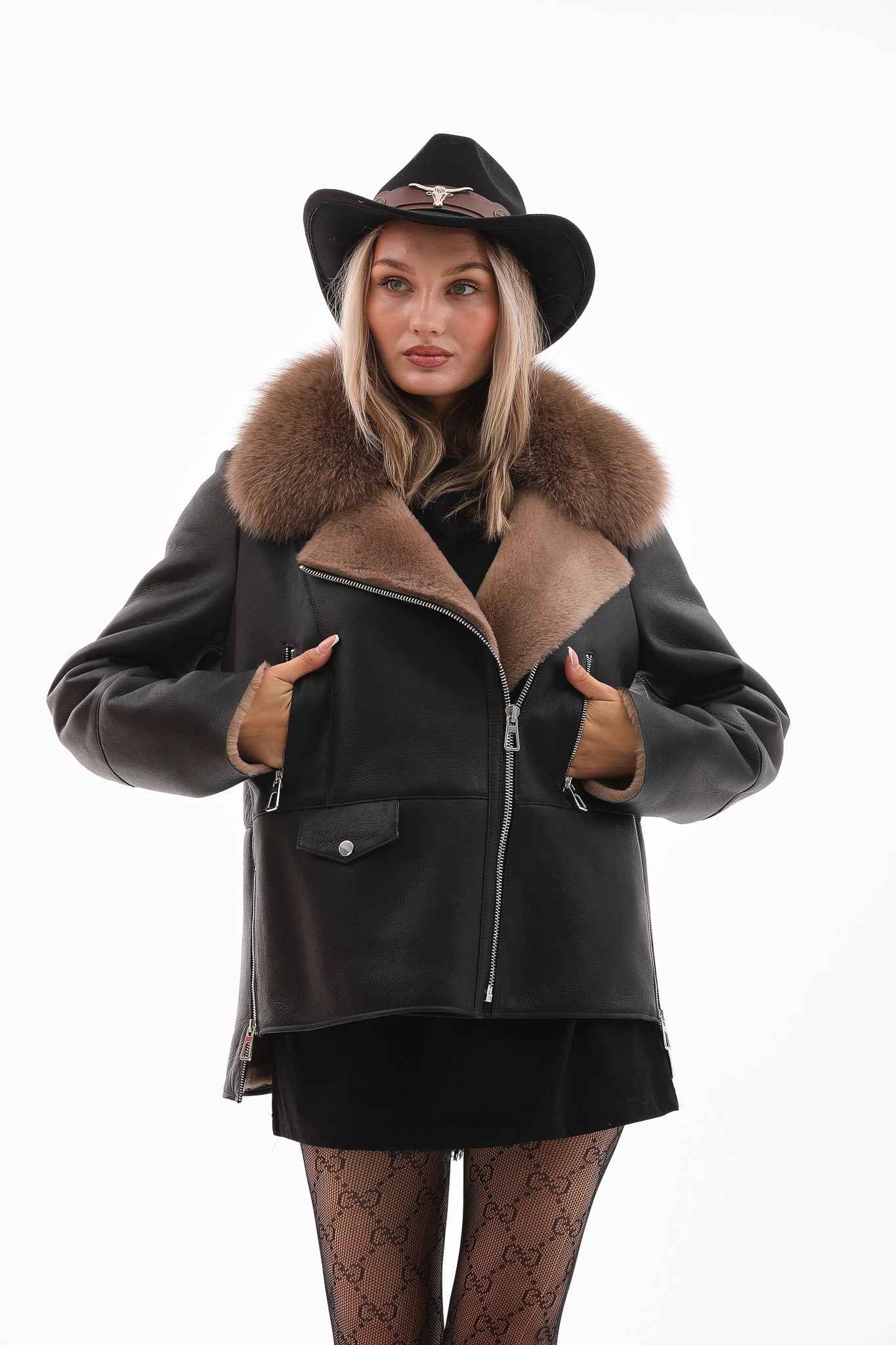 The Duchess Shearling Black Brown Leather Jacket