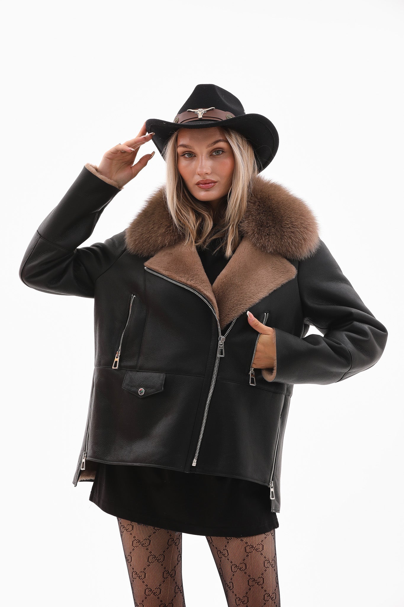 The Duchess Shearling Black Brown Leather Jacket