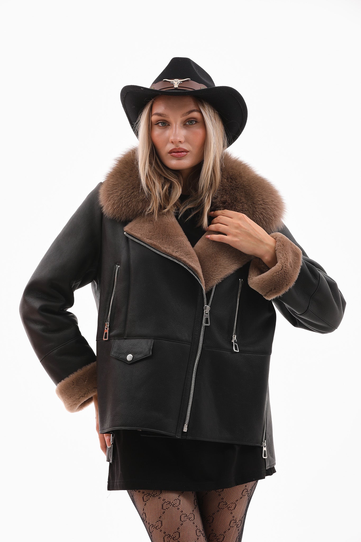 The Duchess Shearling Black Brown Leather Jacket