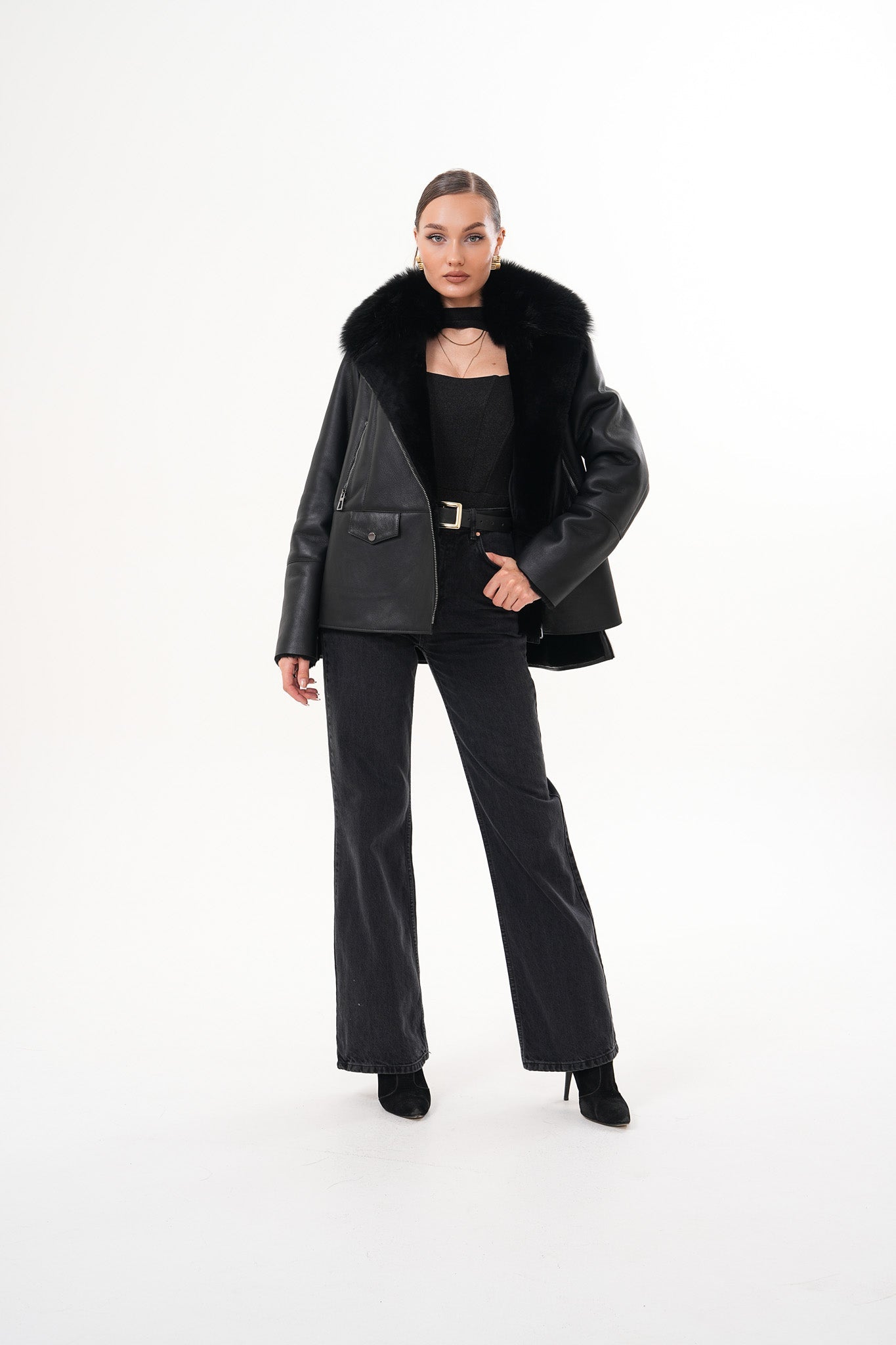 The Duchess Shearling Black Leather Jacket