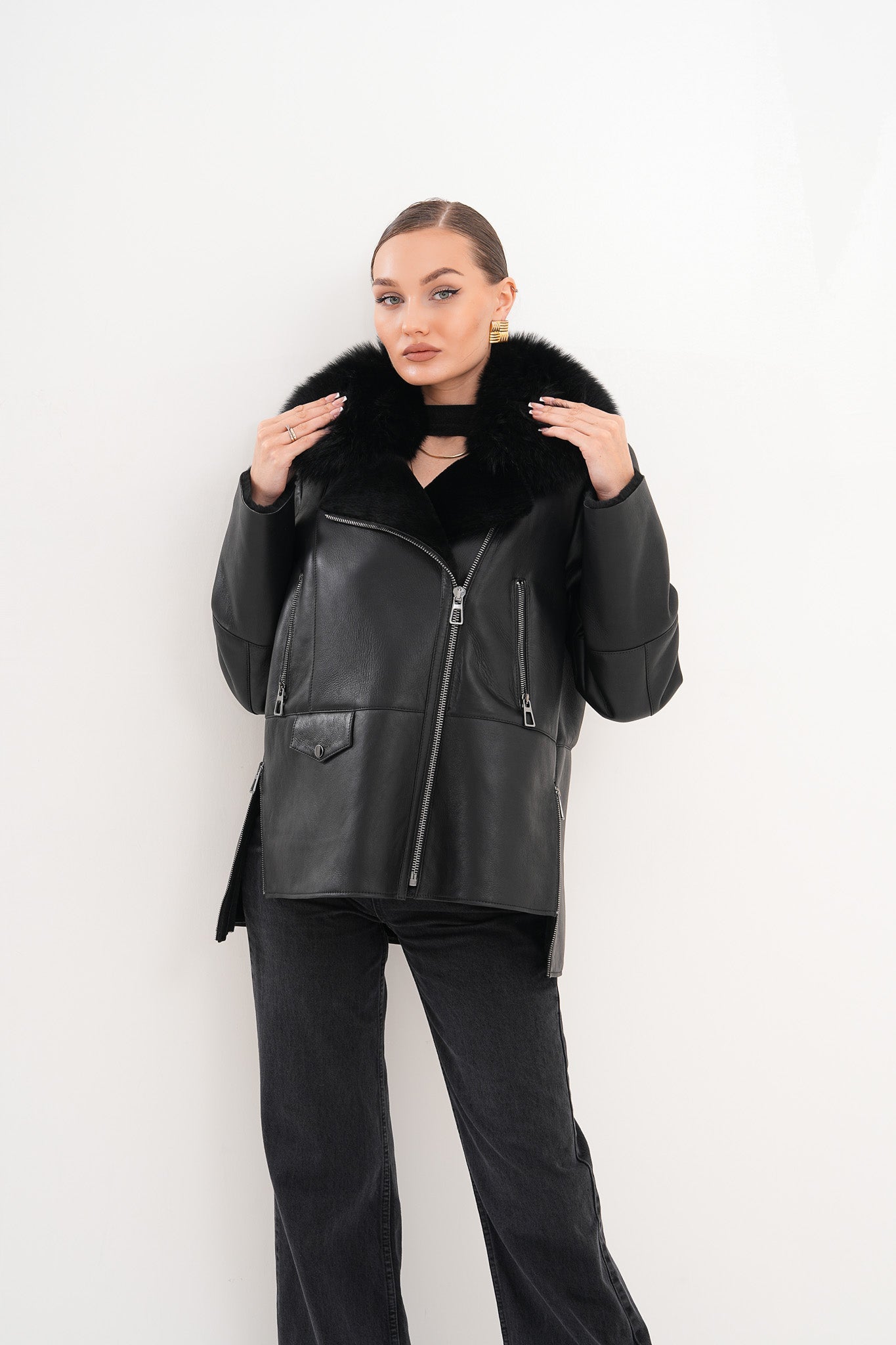 The Duchess Shearling Black Leather Jacket