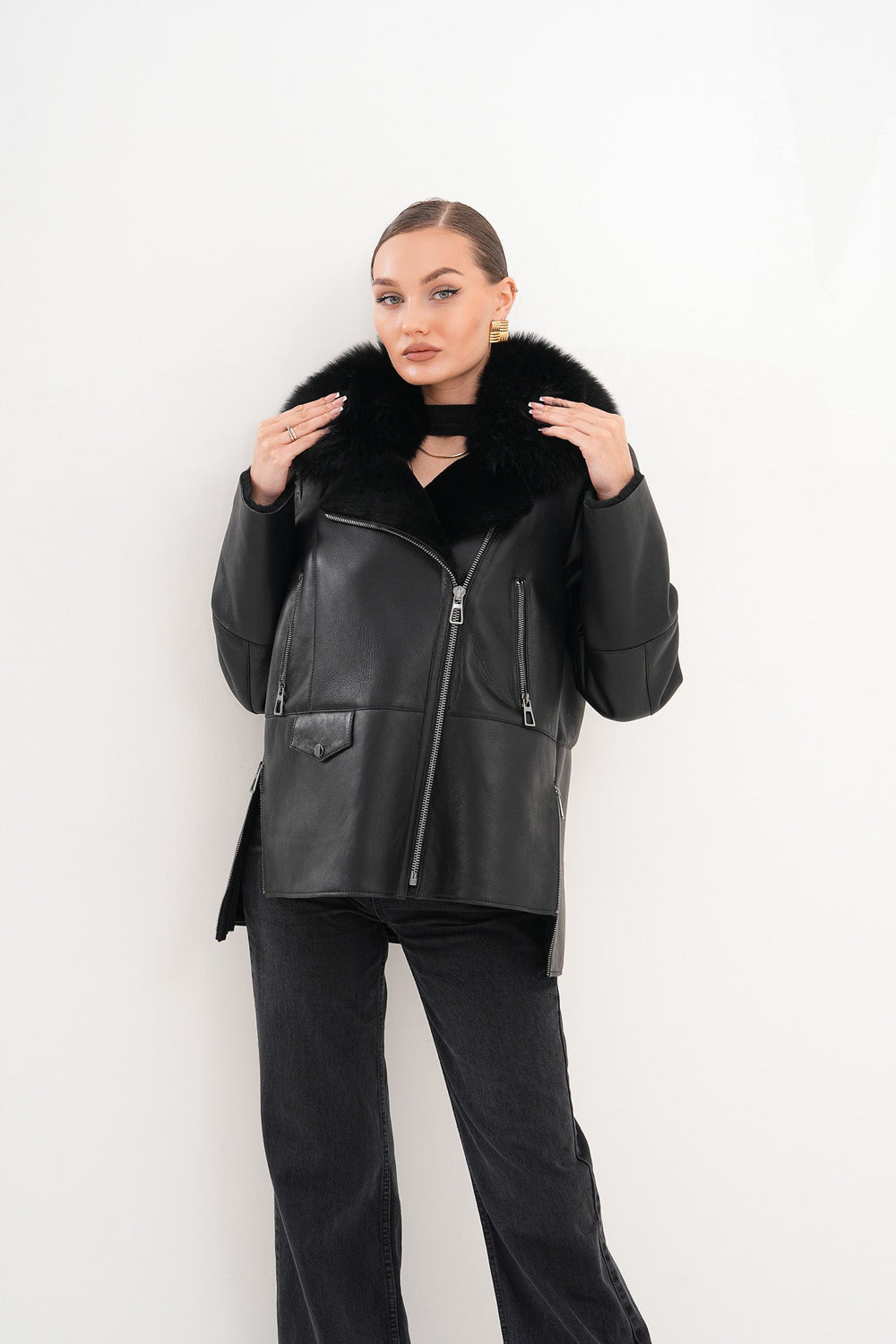 The Duchess Shearling Black Leather Jacket