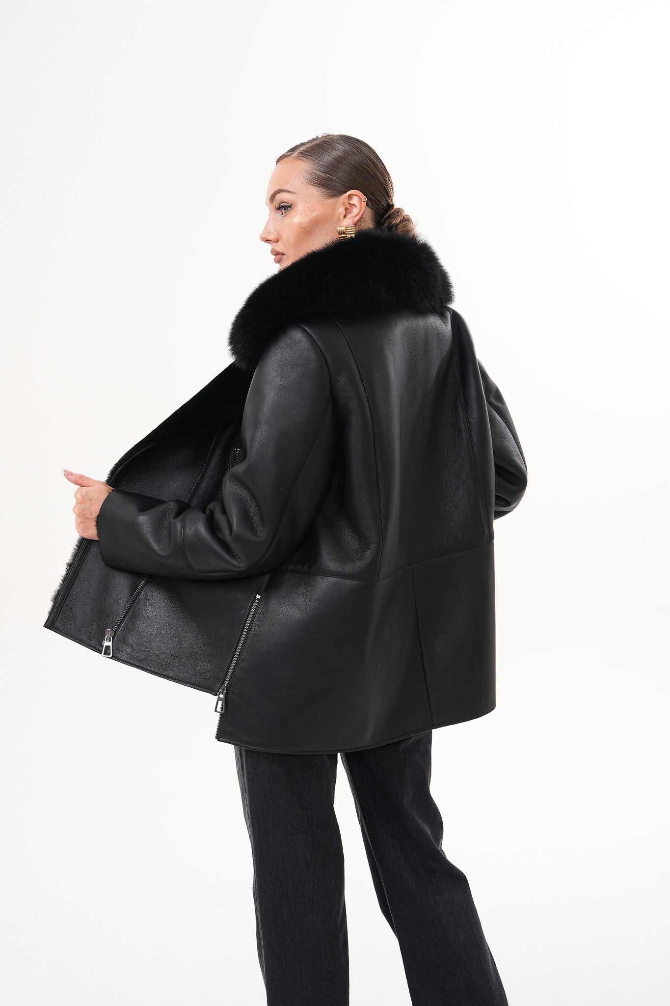 The Duchess Shearling Black Leather Jacket