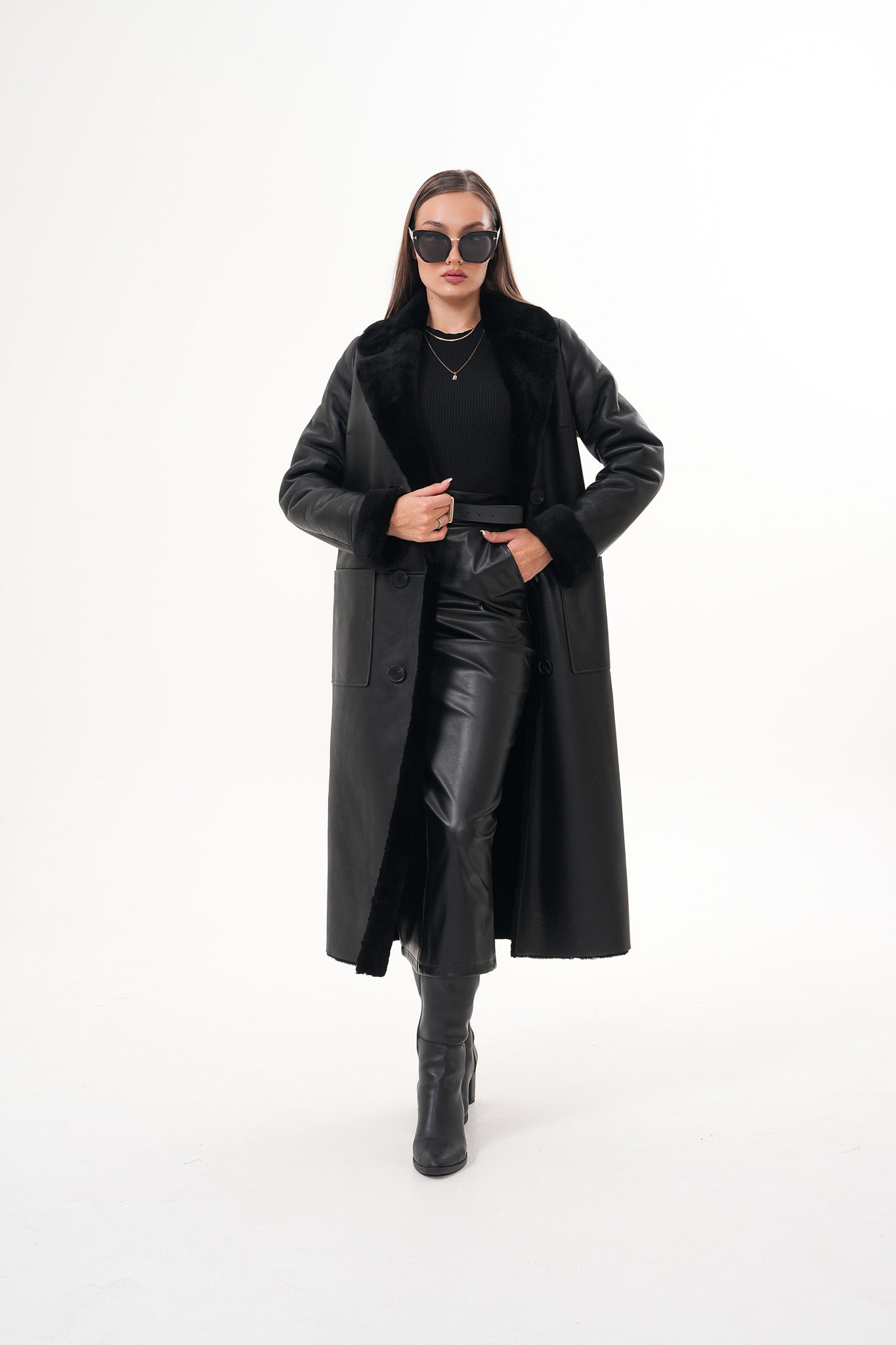 The Raven Long Shearling Black Leather Leather Jacket