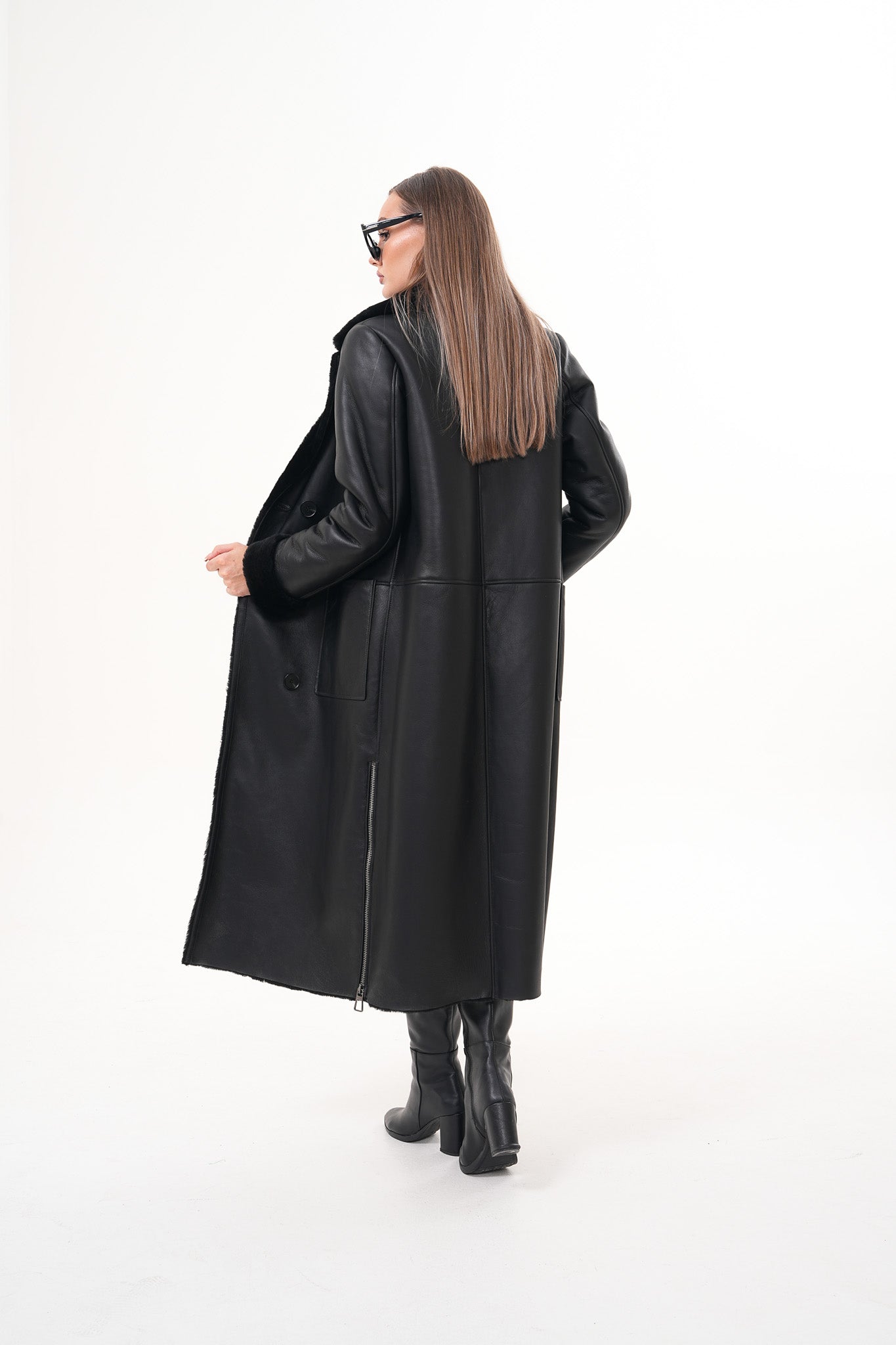 The Raven Long Shearling Black Leather Leather Jacket