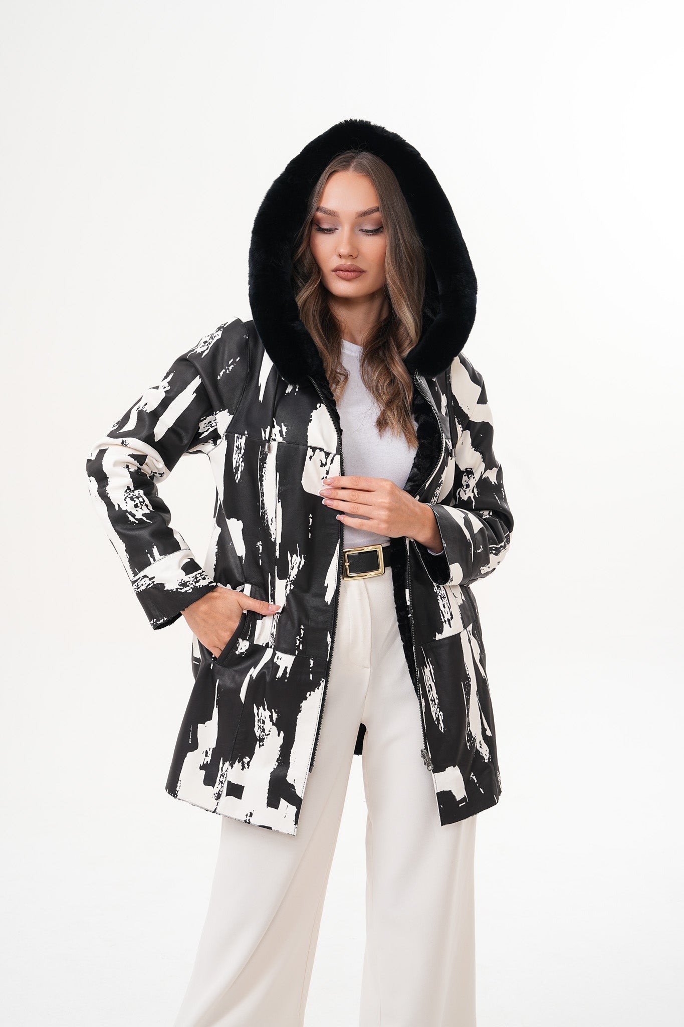 The Prisma Black White Leather Jacket