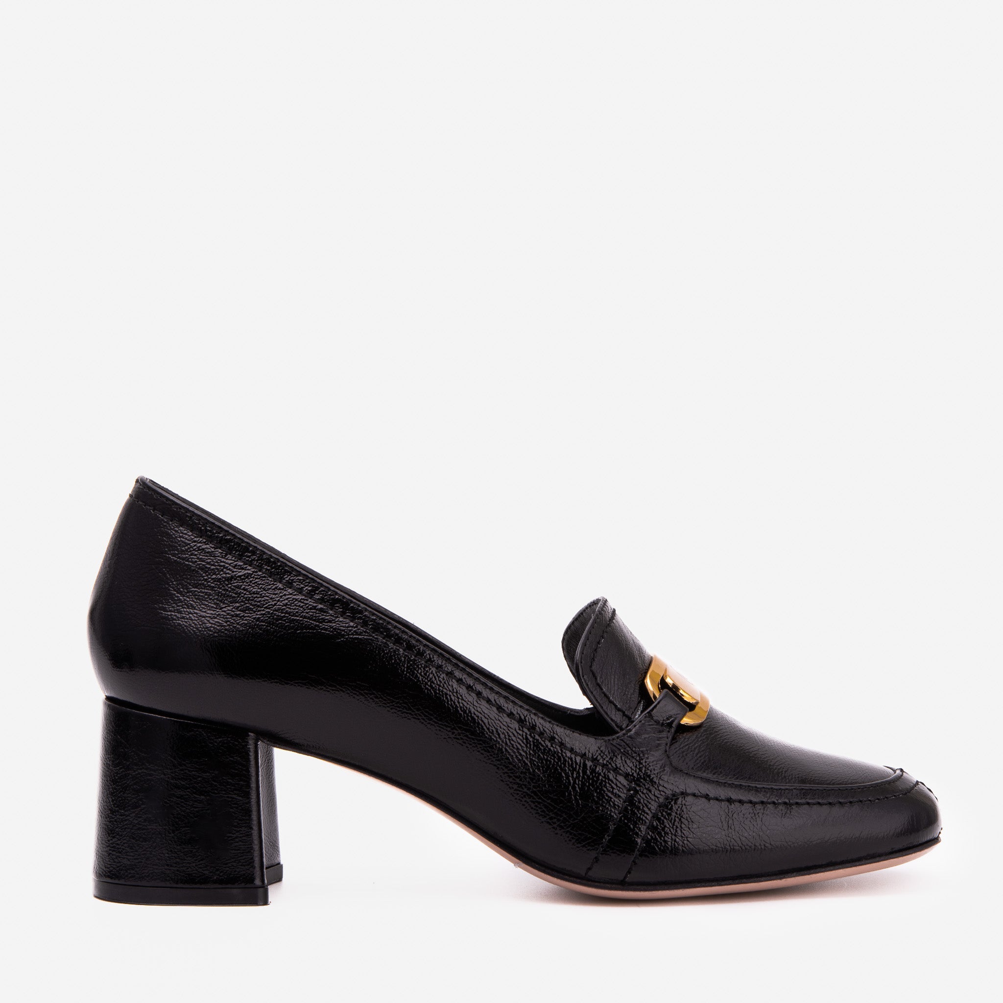 The Victoria Black Leather Block Heel Pump Shoe