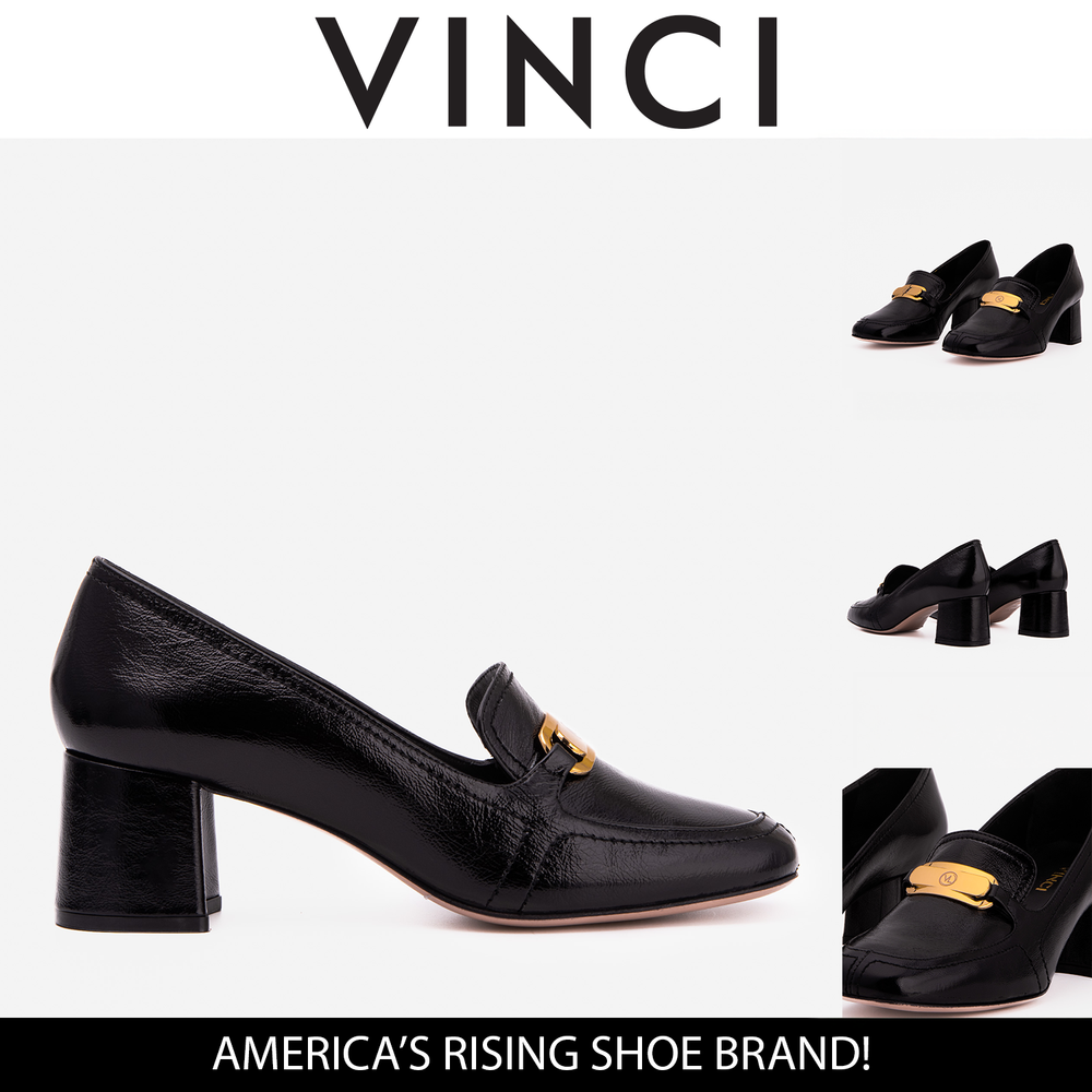 The Victoria Black Leather Block Heel Pump Shoe