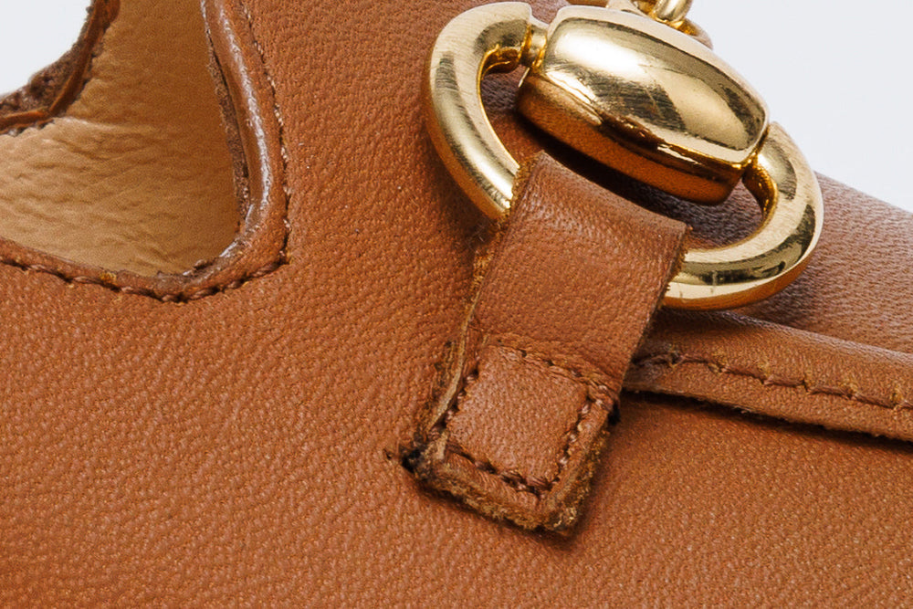 The Delhi Brown Leather Block Heel Pump Shoe