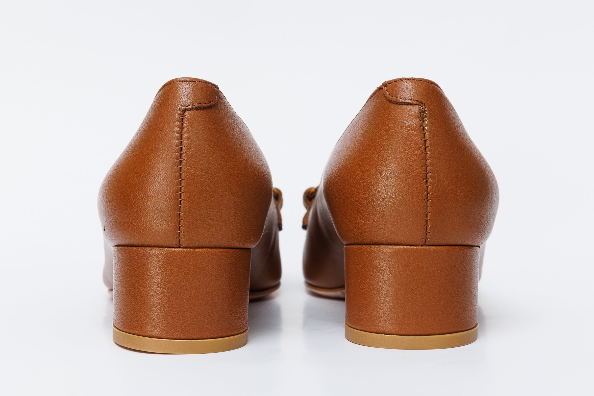 The Delhi Brown Leather Block Heel Pump Shoe
