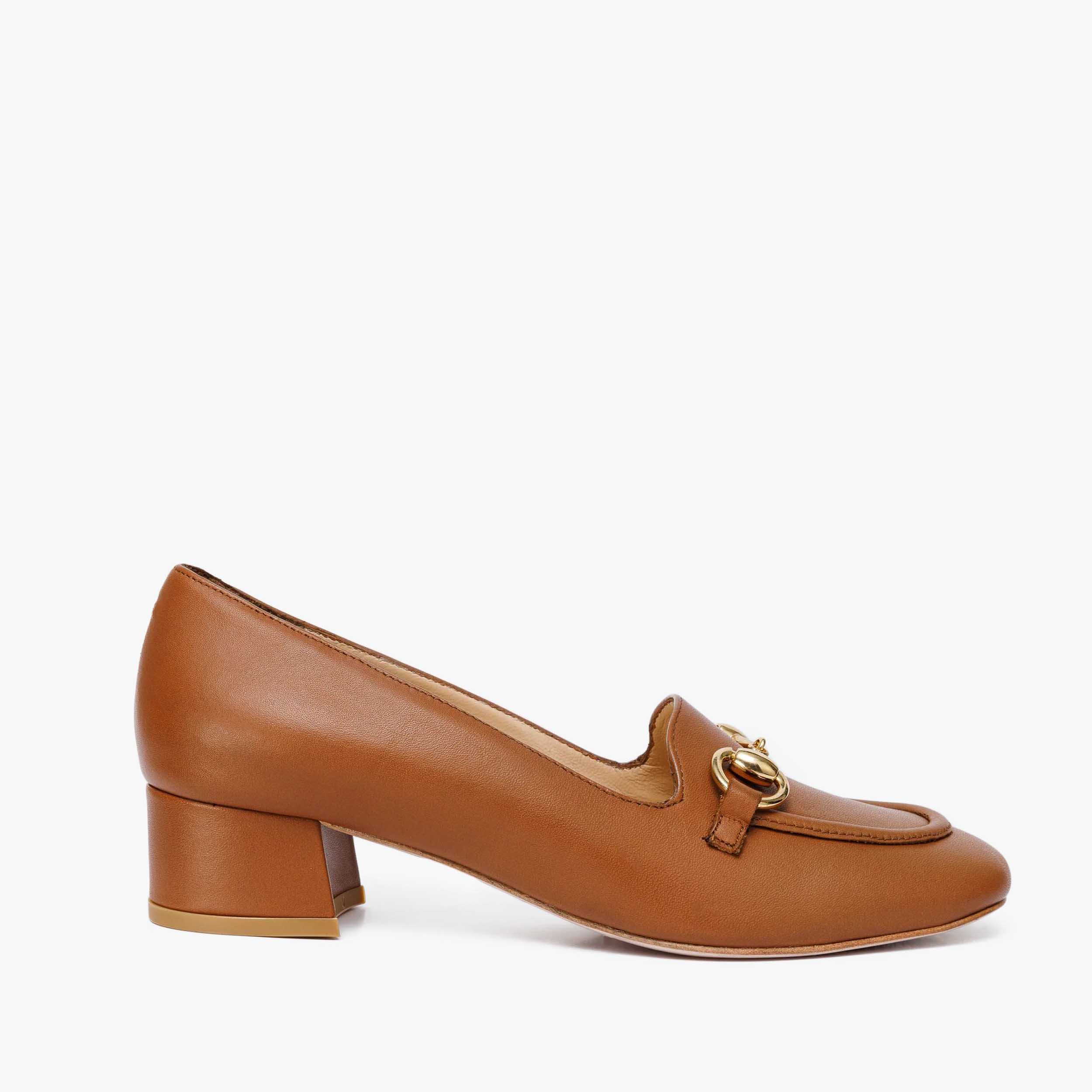The Delhi Brown Leather Block Heel Pump Shoe