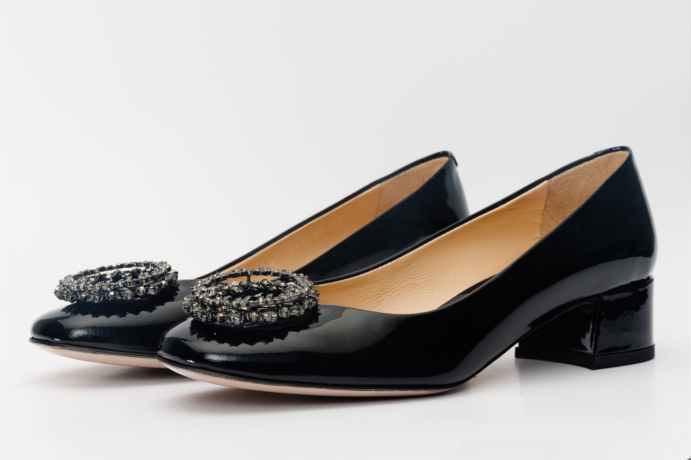 The Danish Black Patent Leather Block Heel Pump Shoe