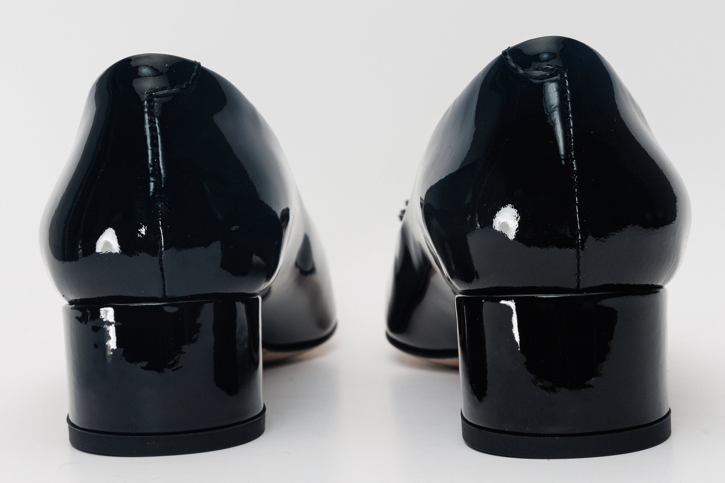 The Danish Black Patent Leather Block Heel Pump Shoe