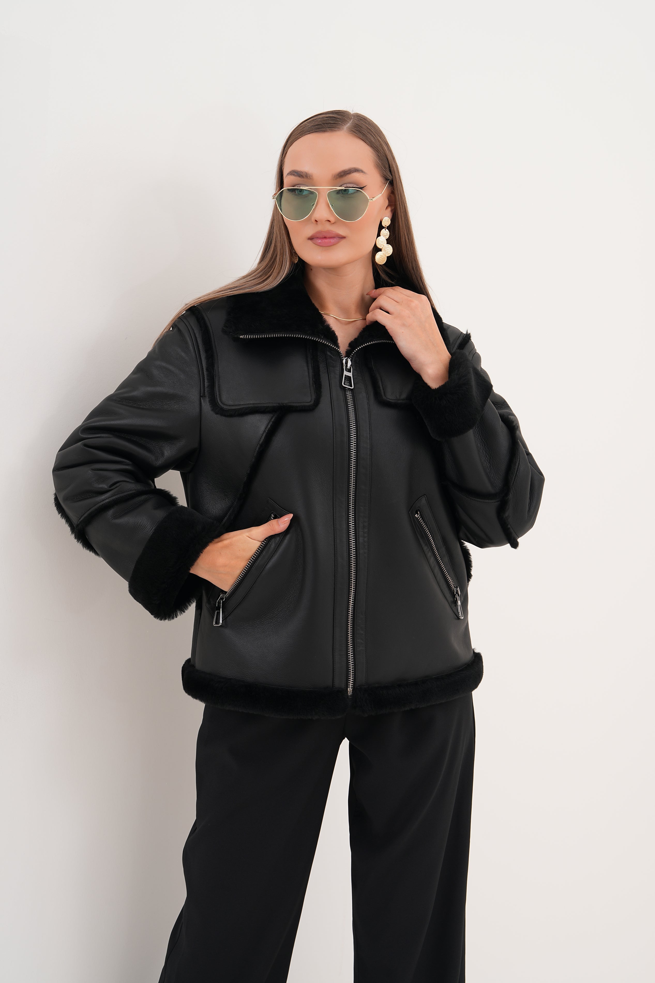The Denali Black Shearling Leather Jacket