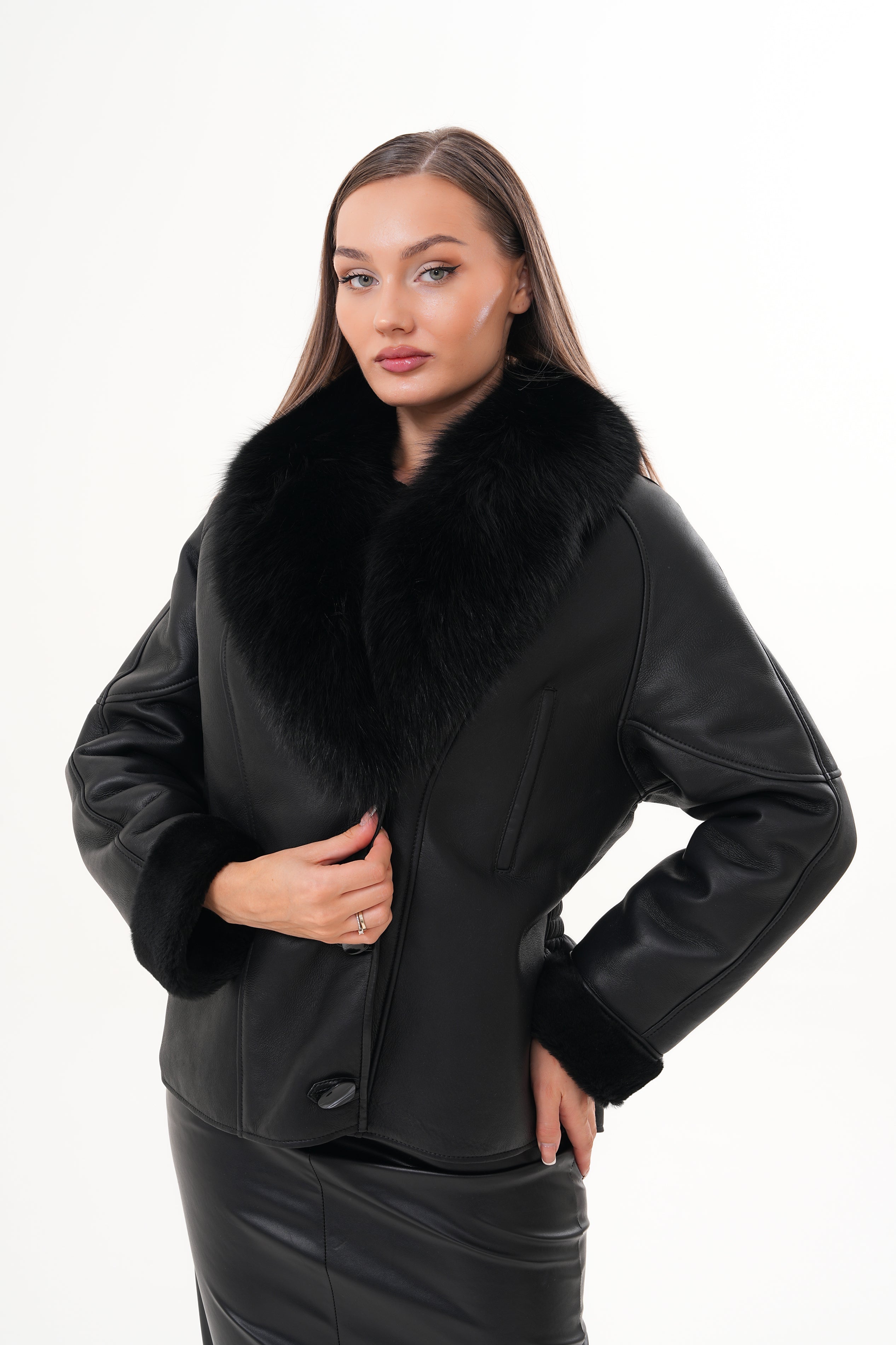 The Estelle Black Shearling Leather Jacket