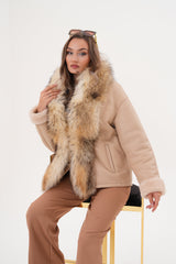 The Elise Beige Shearling Leather Jacket