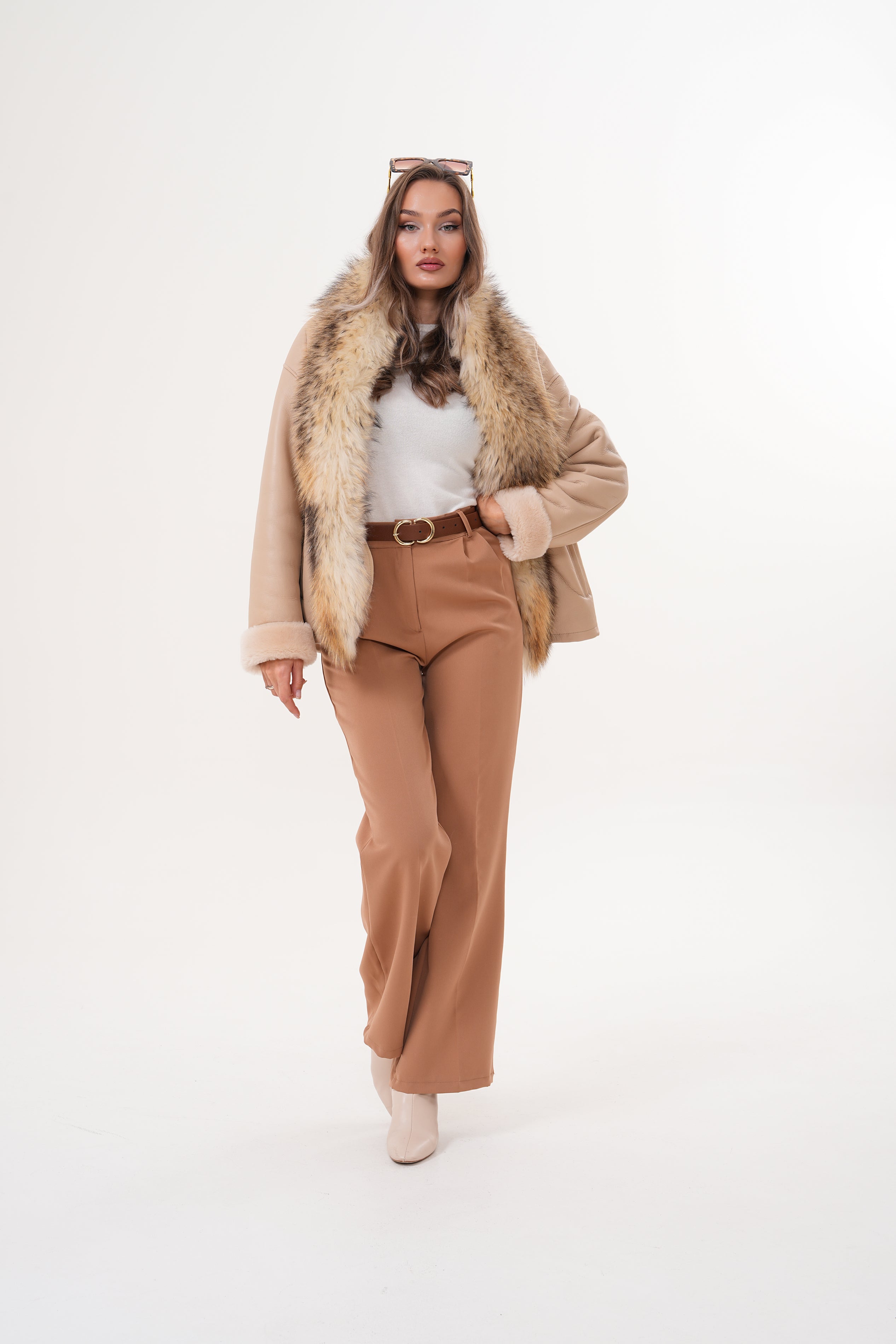 The Elise Beige Shearling Leather Jacket