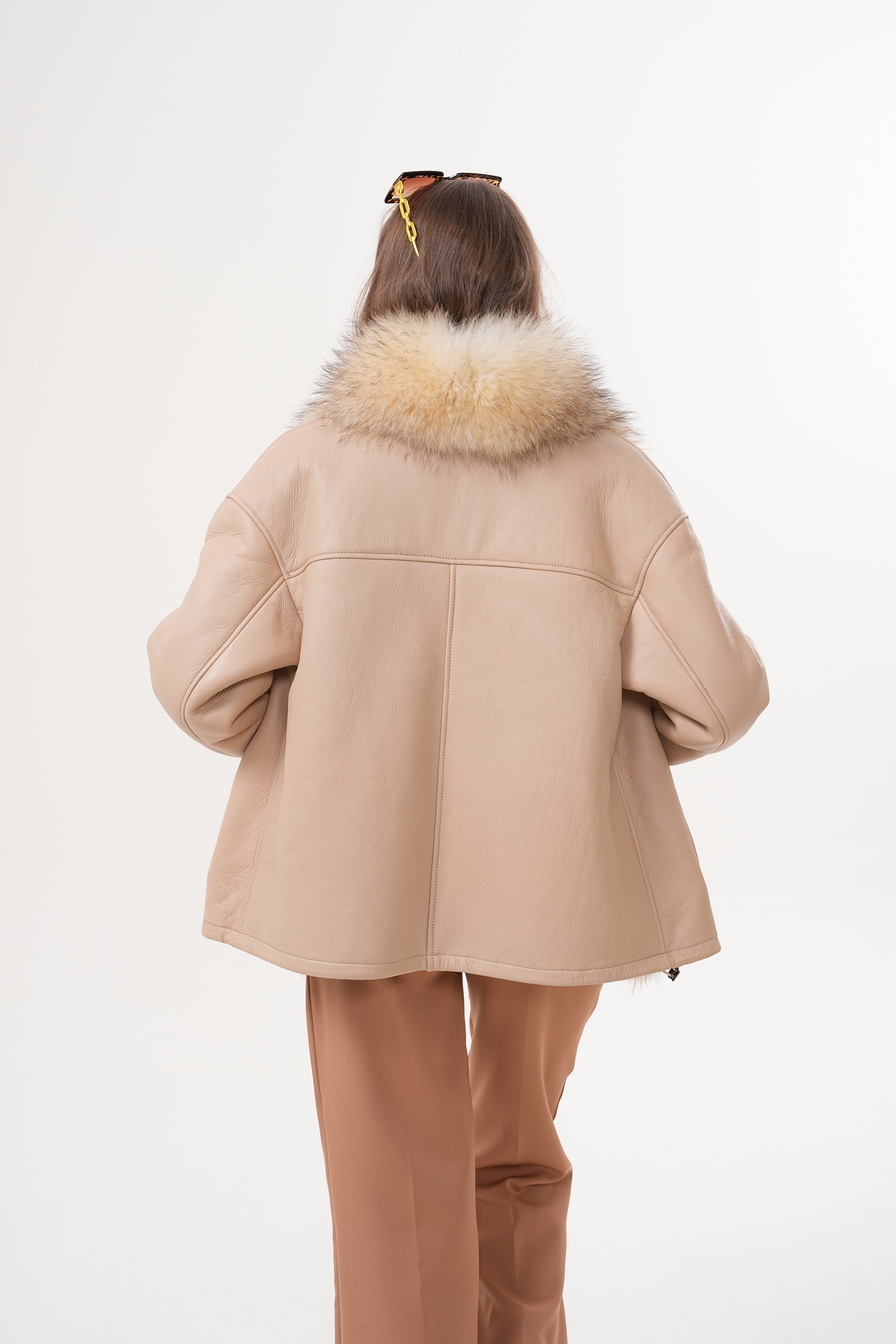 The Elise Beige Shearling Leather Jacket
