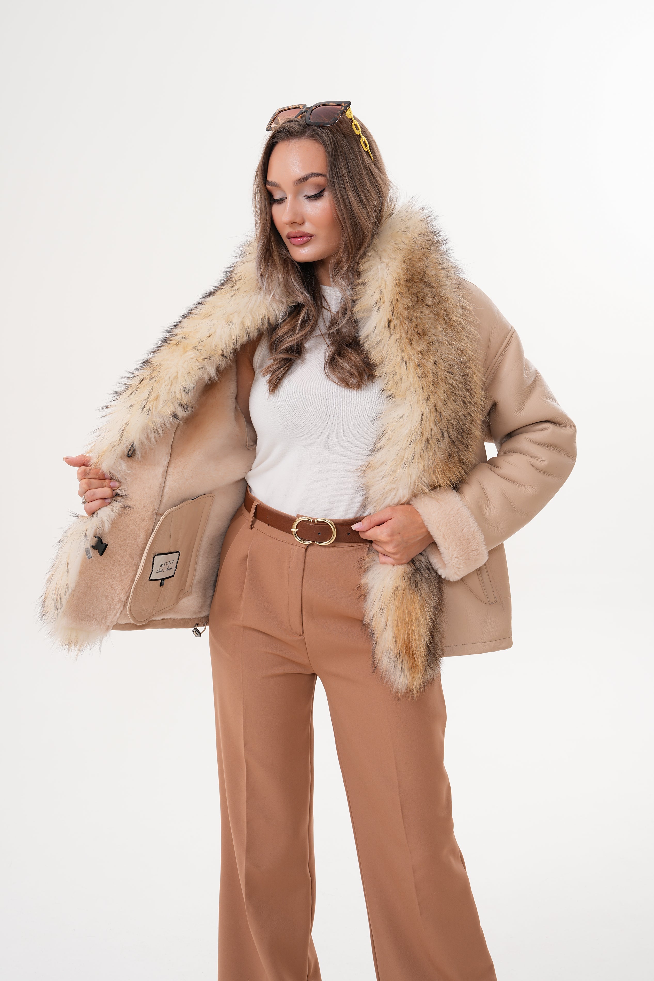 The Elise Beige Shearling Leather Jacket