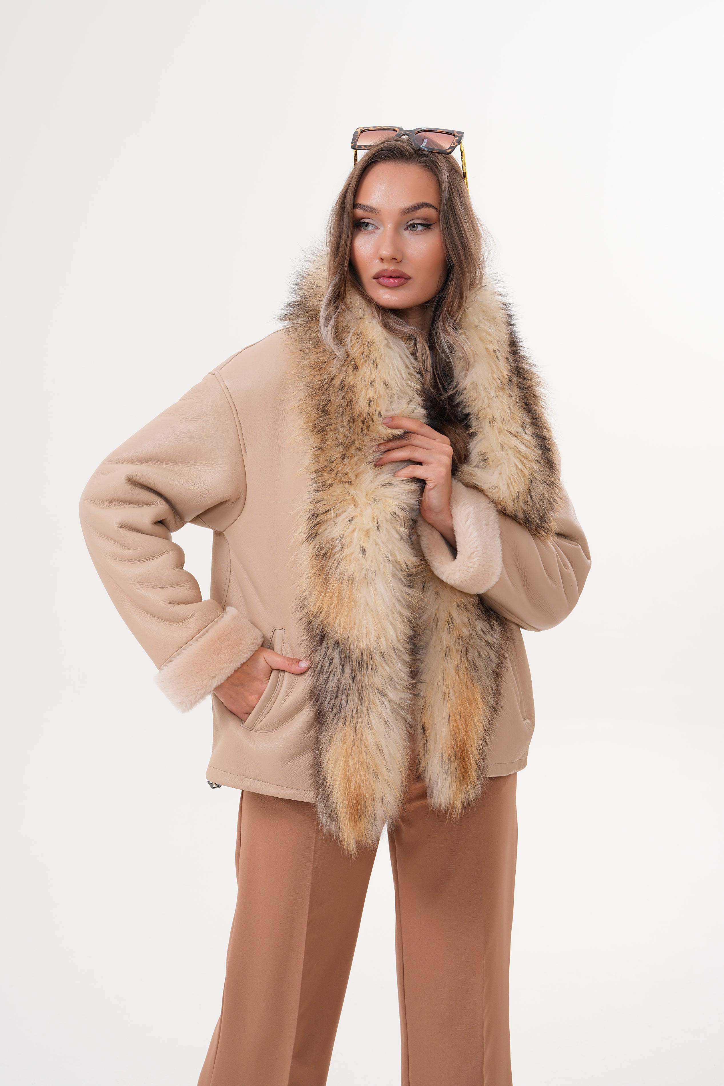 The Elise Beige Shearling Leather Jacket