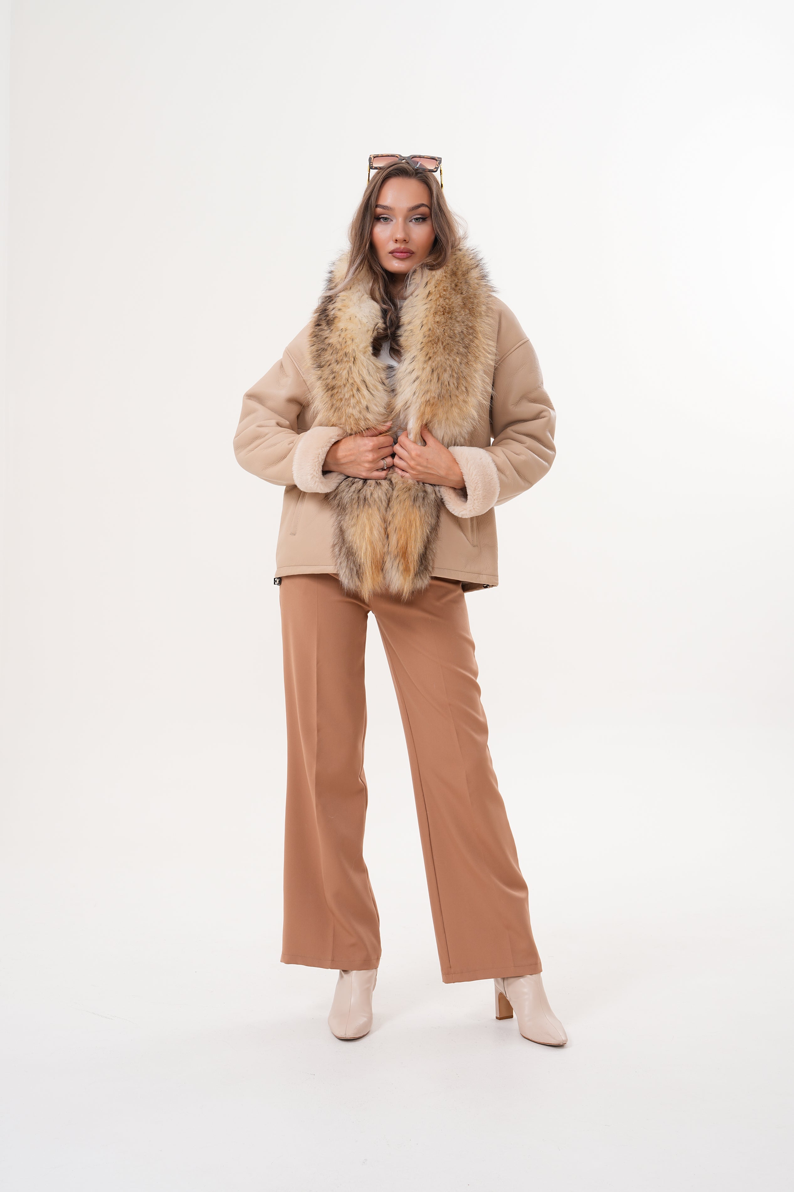 The Elise Beige Shearling Leather Jacket