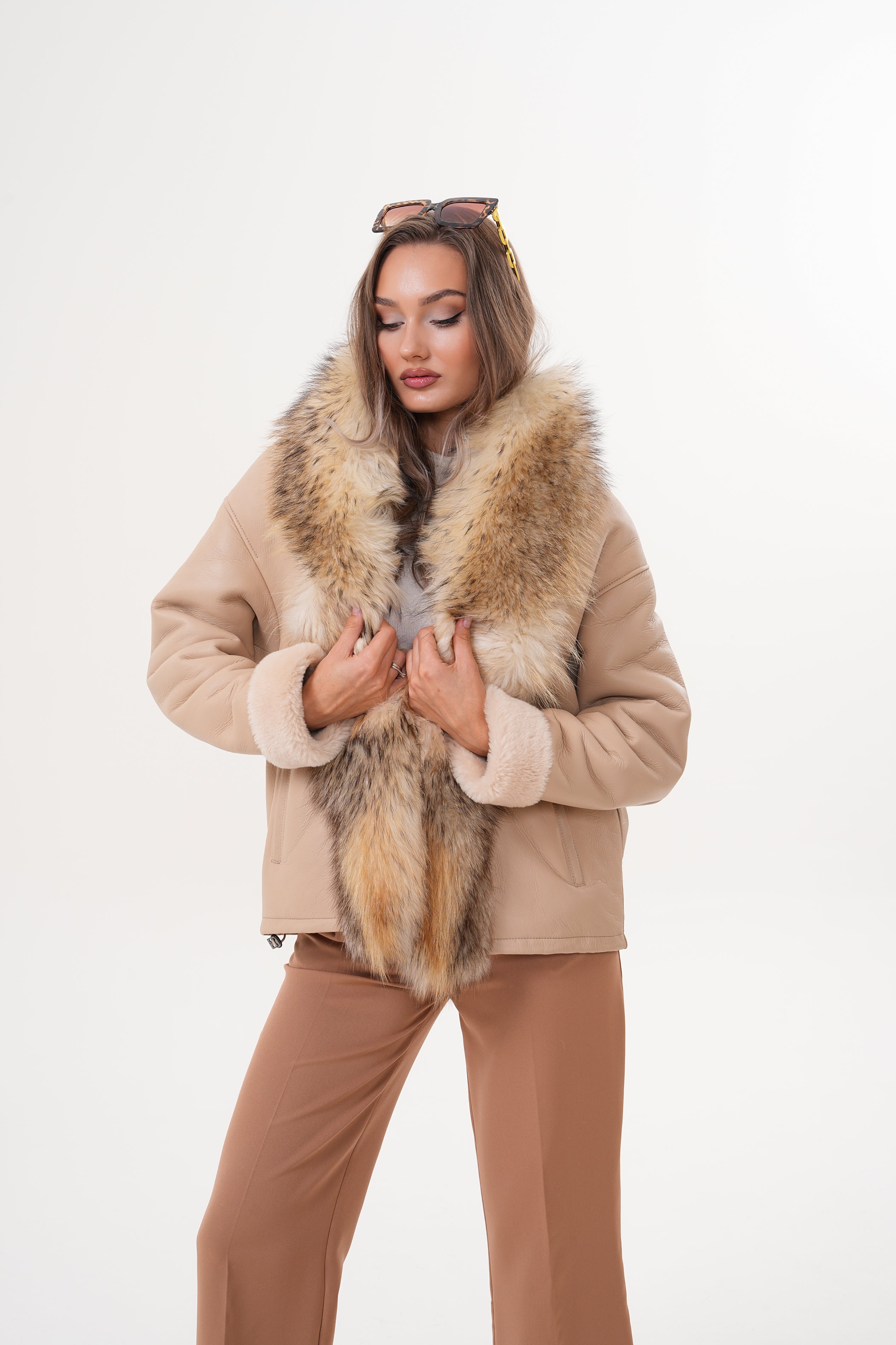 The Elise Beige Shearling Leather Jacket