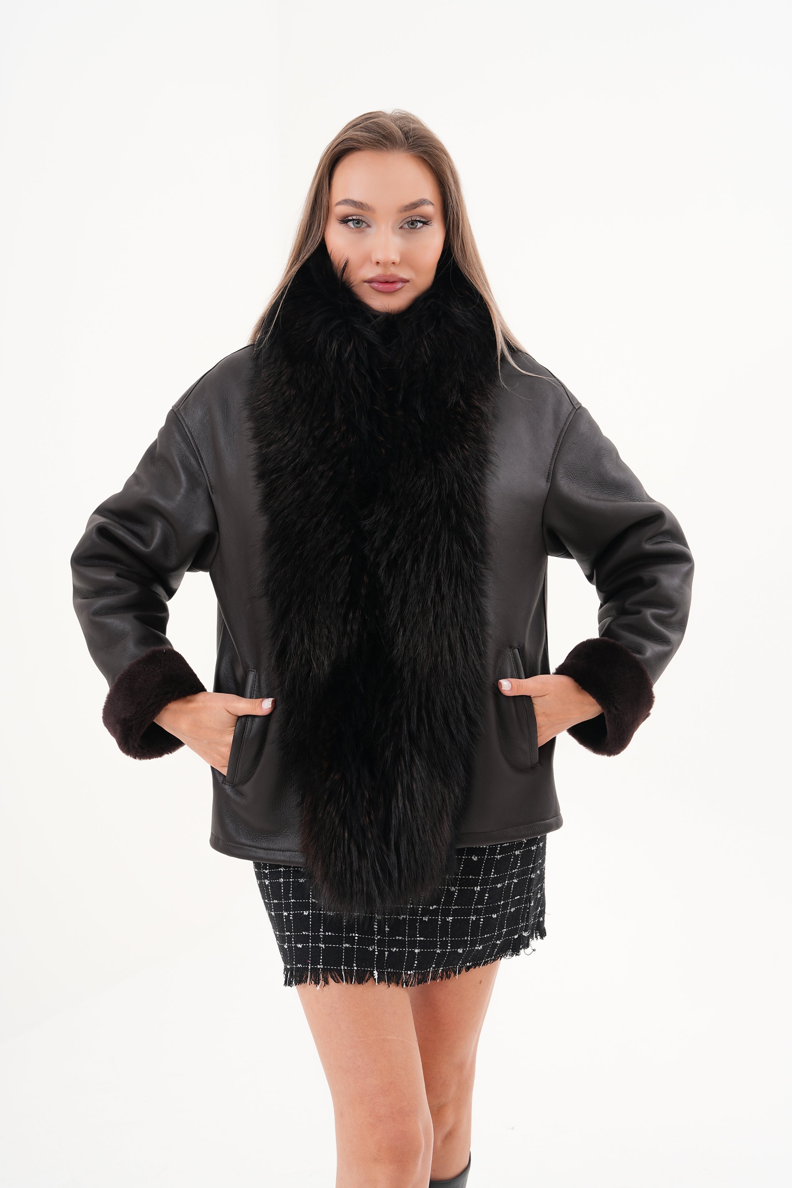 The Elise Black Shearling Leather Jacket