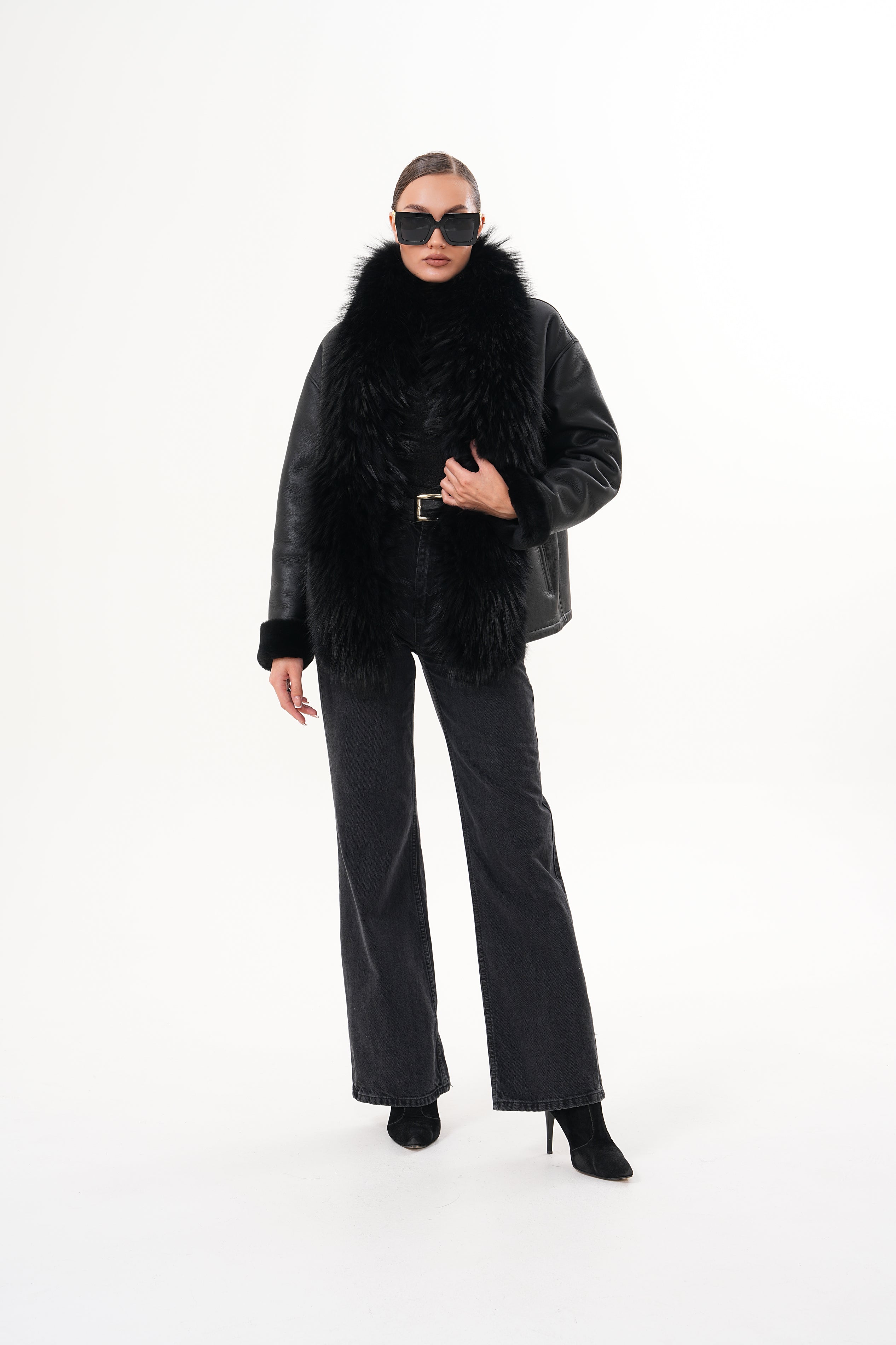 The Elise Black Shearling Leather Jacket