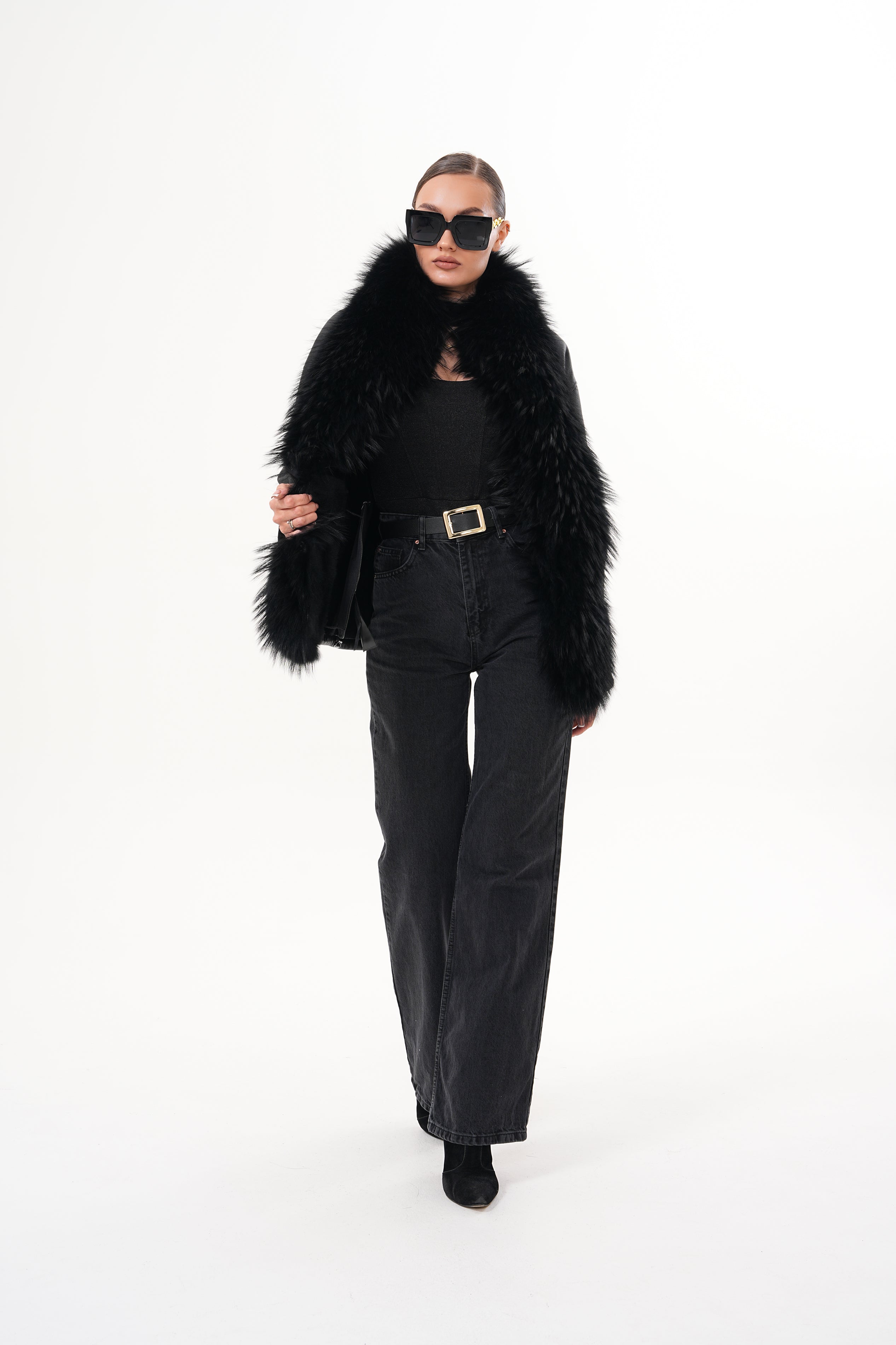 The Elise Black Shearling Leather Jacket