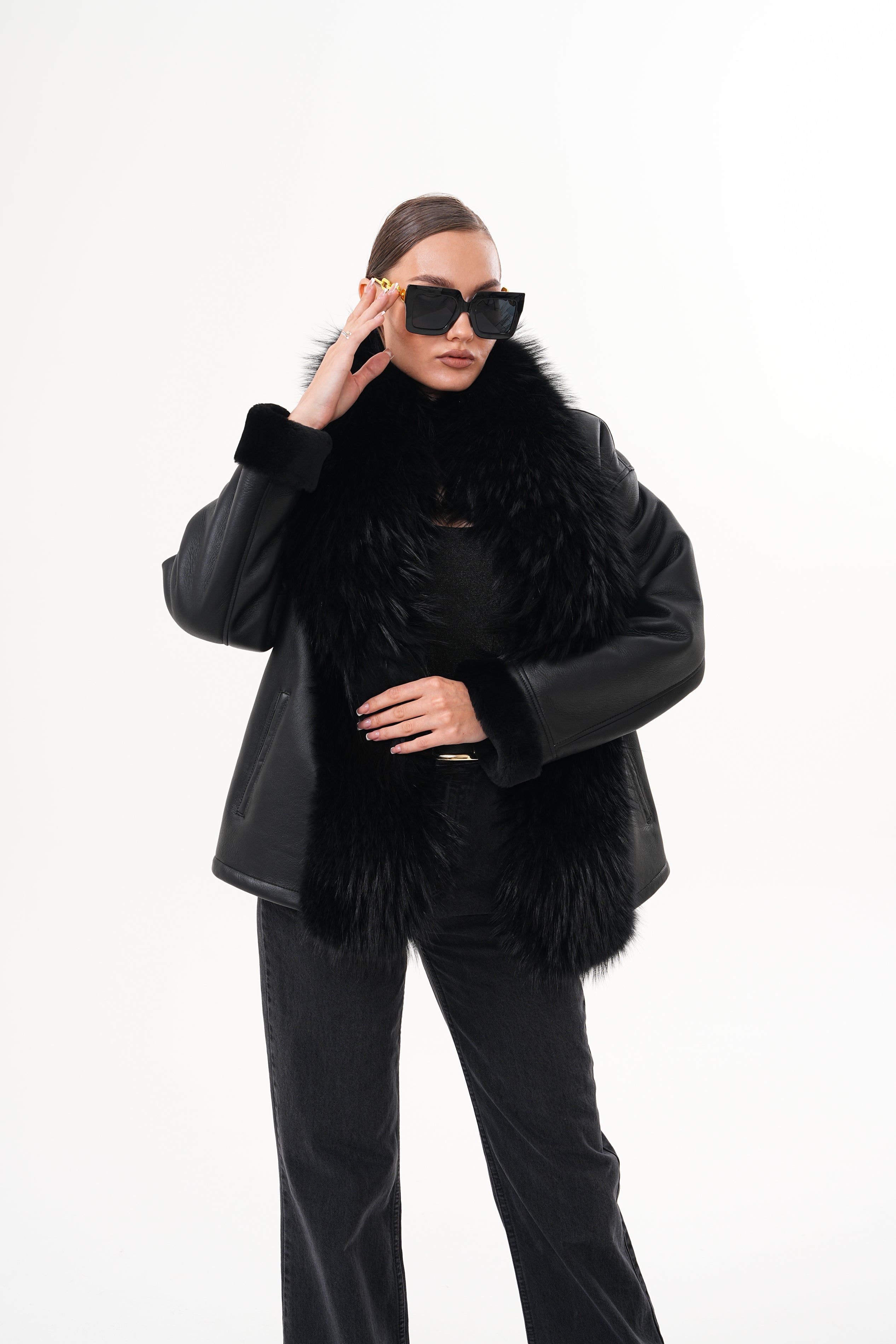 The Elise Black Shearling Leather Jacket