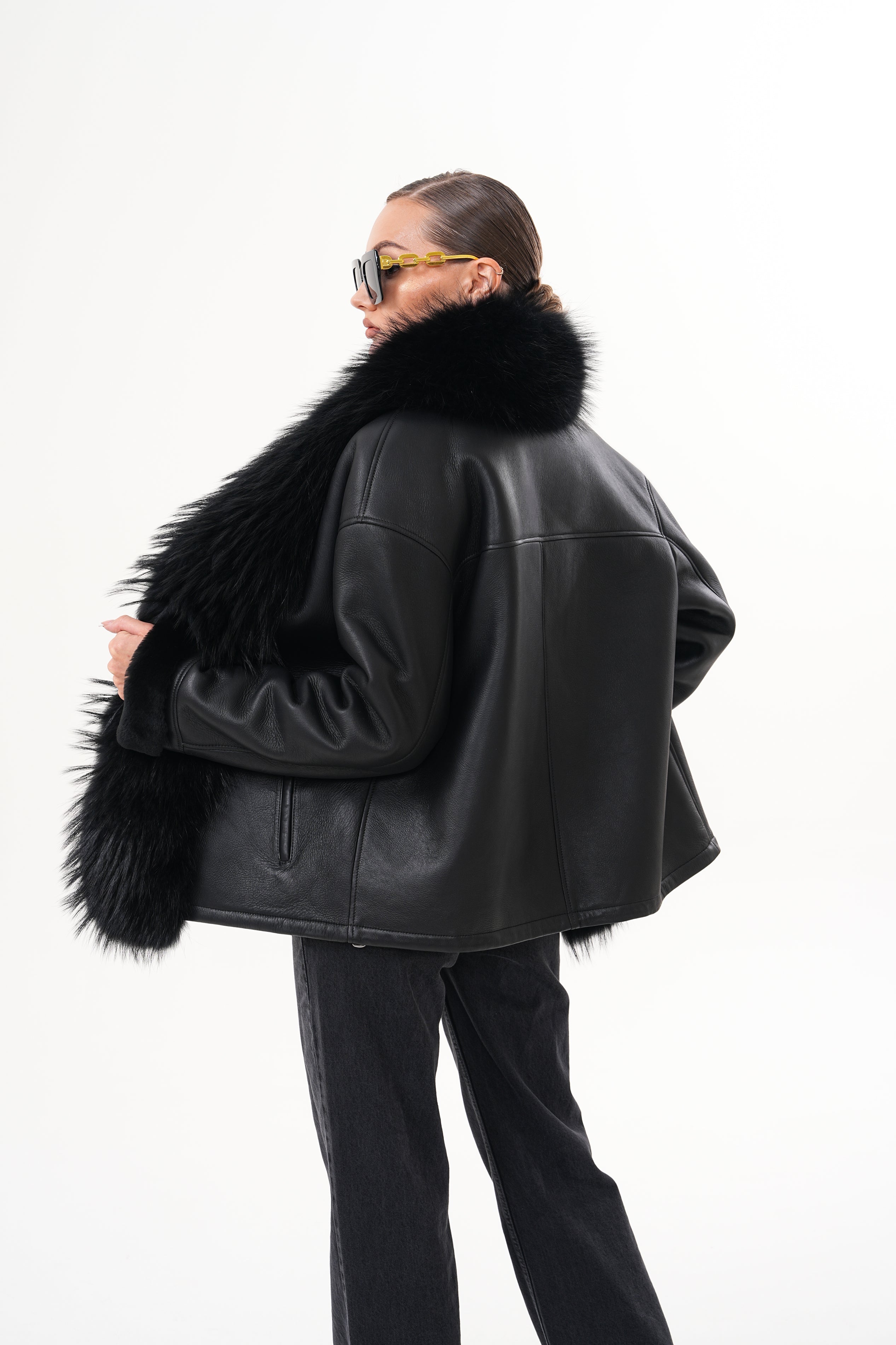The Elise Black Shearling Leather Jacket