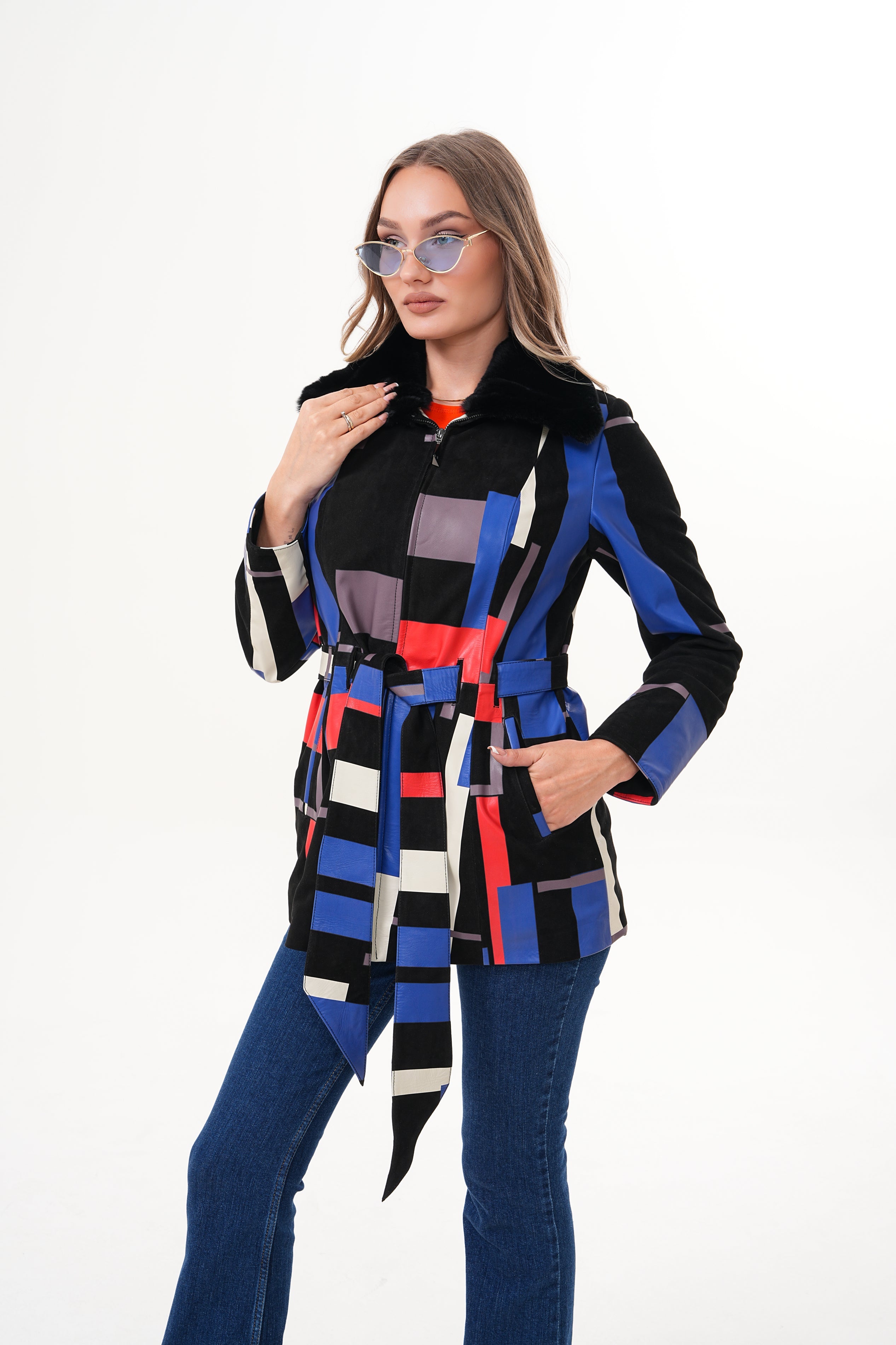 The Mirage Geo Pattern Leather Jacket