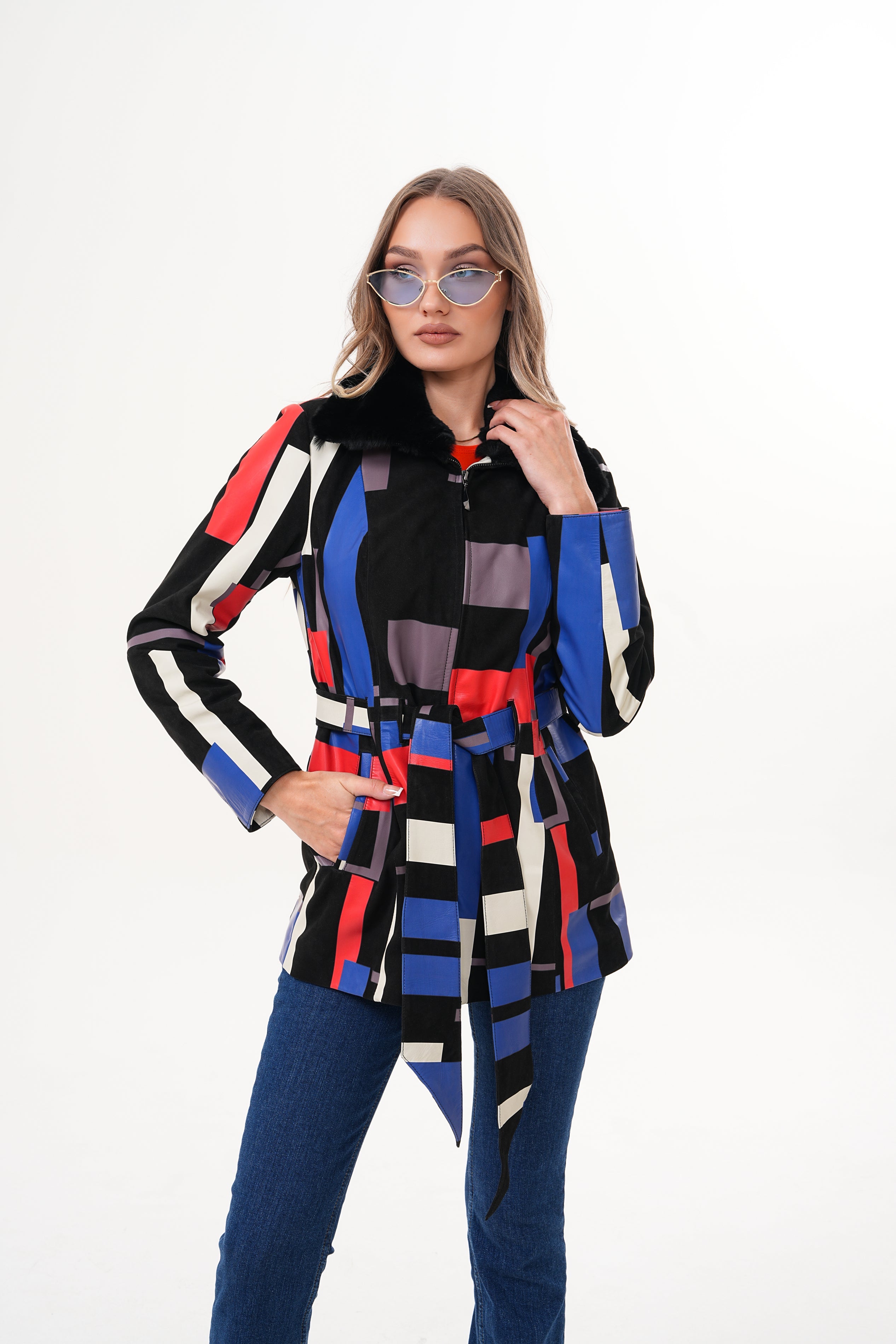 The Mirage Geo Pattern Leather Jacket