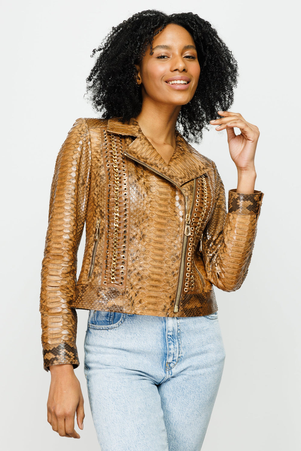 The Nayro Pythn Tan Leather Jacket