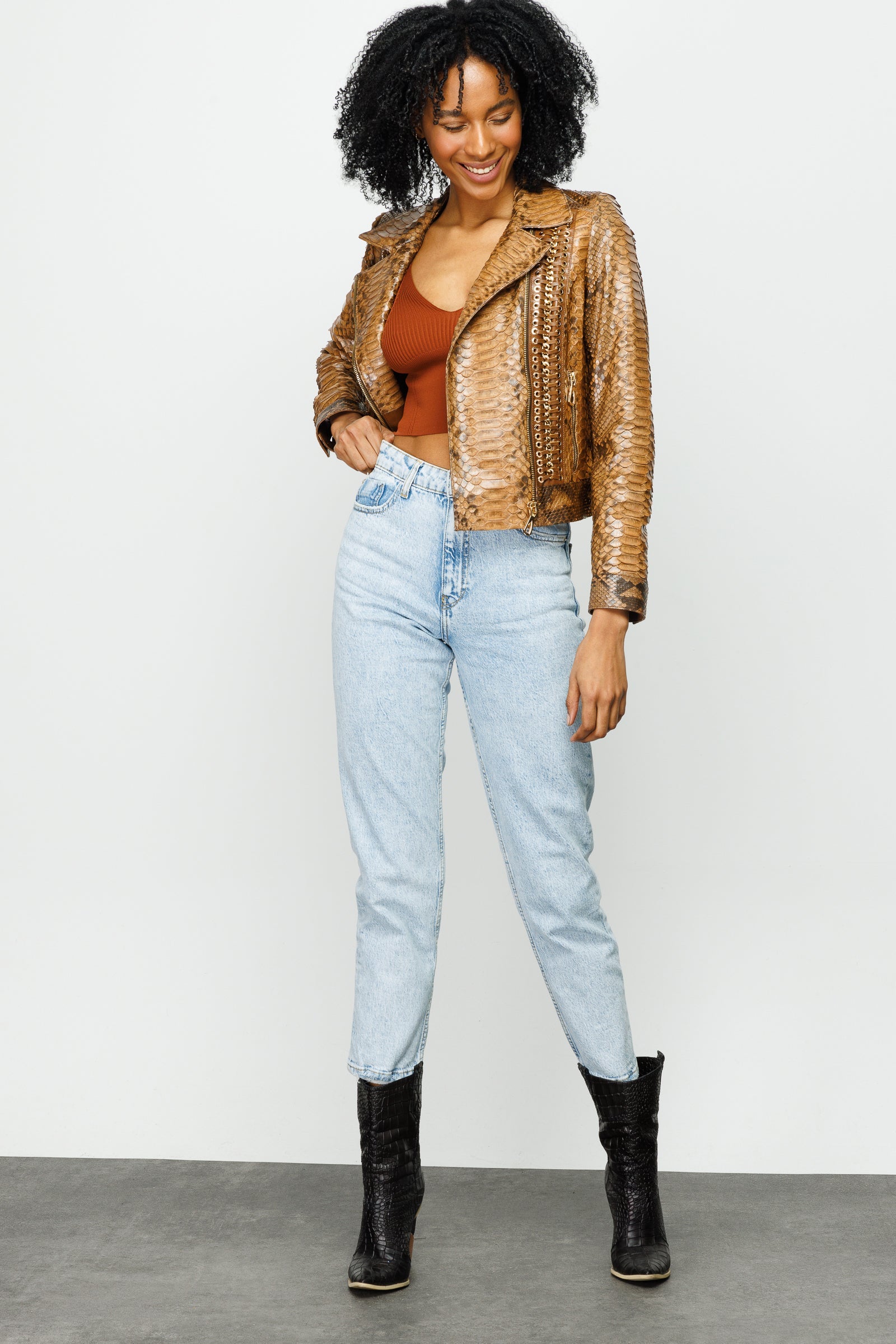 The Nayro Pythn Tan Leather Jacket
