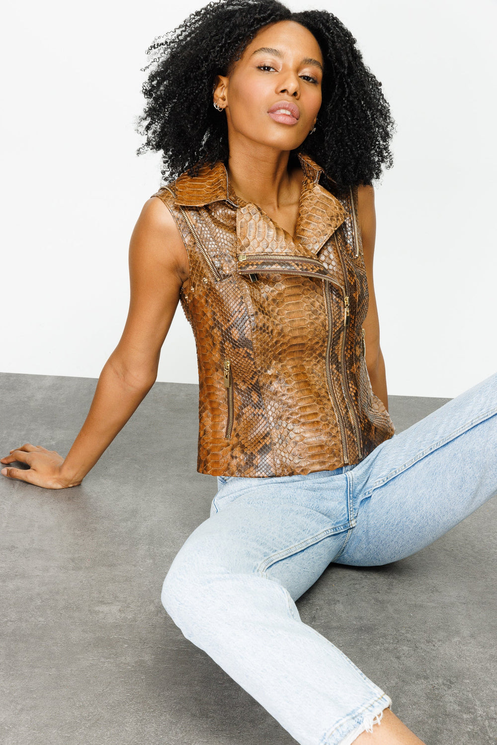The Queen Pythn Skin Tan Leather Jacket