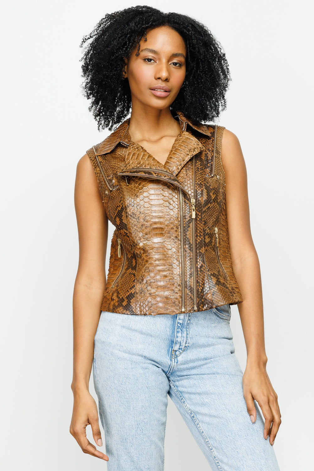 The Queen Pythn Skin Tan Leather Jacket