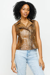 The Queen Pythn Skin Tan Leather Jacket