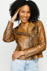 The Queen Pythn Skin Tan Leather Jacket